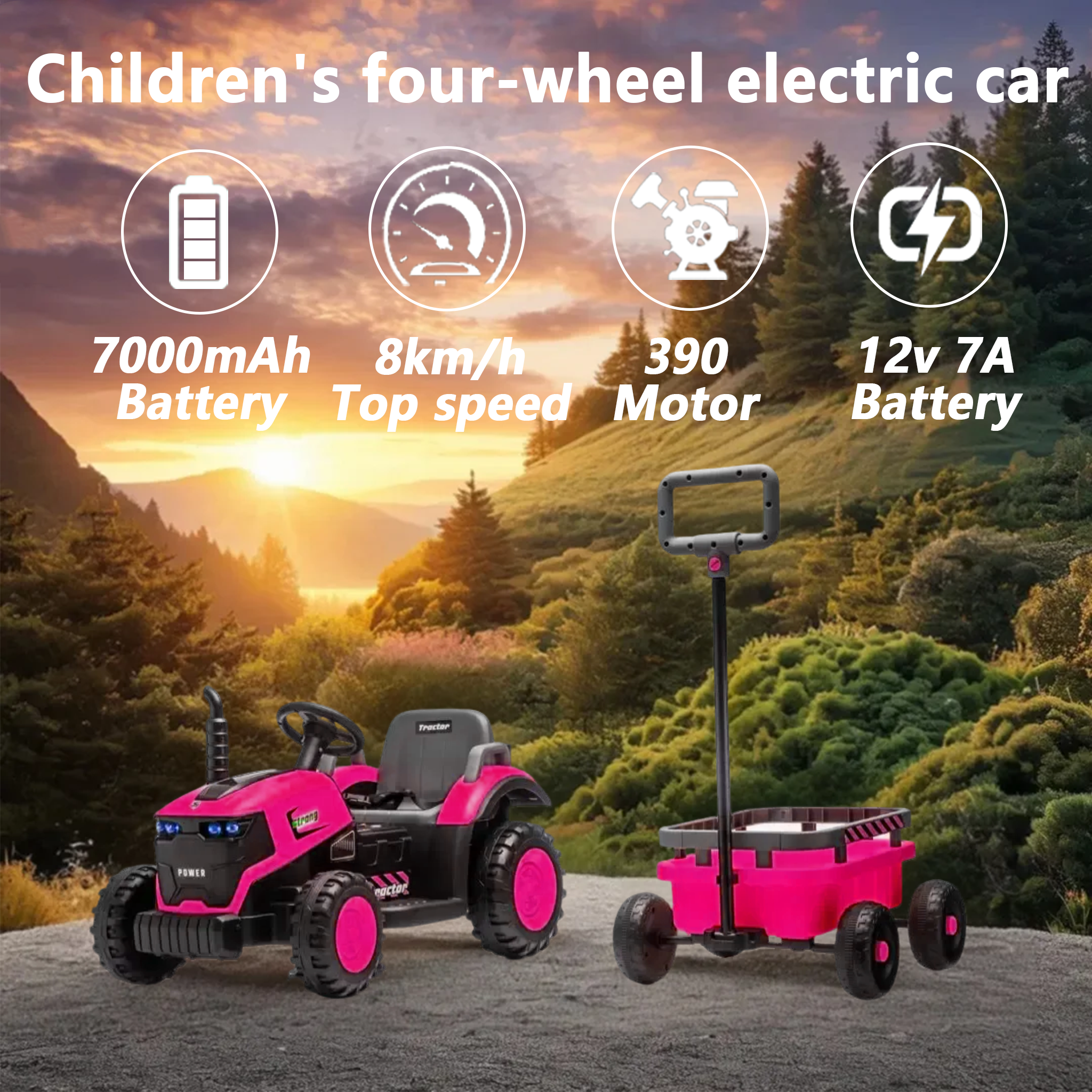 Kids 12V Electric Ride-On Tractor with Trailer, 2-in-1 Bulldozer Farm Tractor Toy Car with LED Lights, Music & Bluetooth, Parental Remote Control, PP Material for Ages 3–6