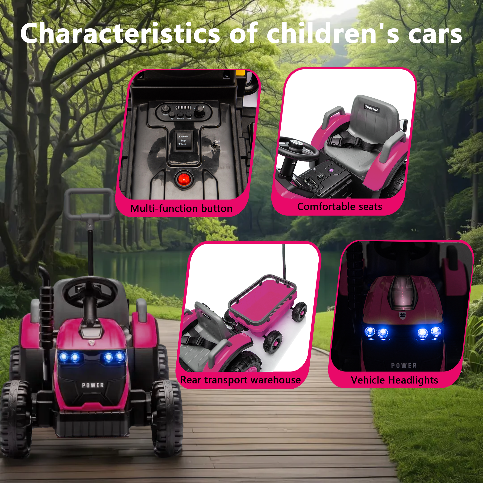 Kids 12V Electric Ride-On Tractor with Trailer, 2-in-1 Bulldozer Farm Tractor Toy Car with LED Lights, Music & Bluetooth, Parental Remote Control, PP Material for Ages 3–6