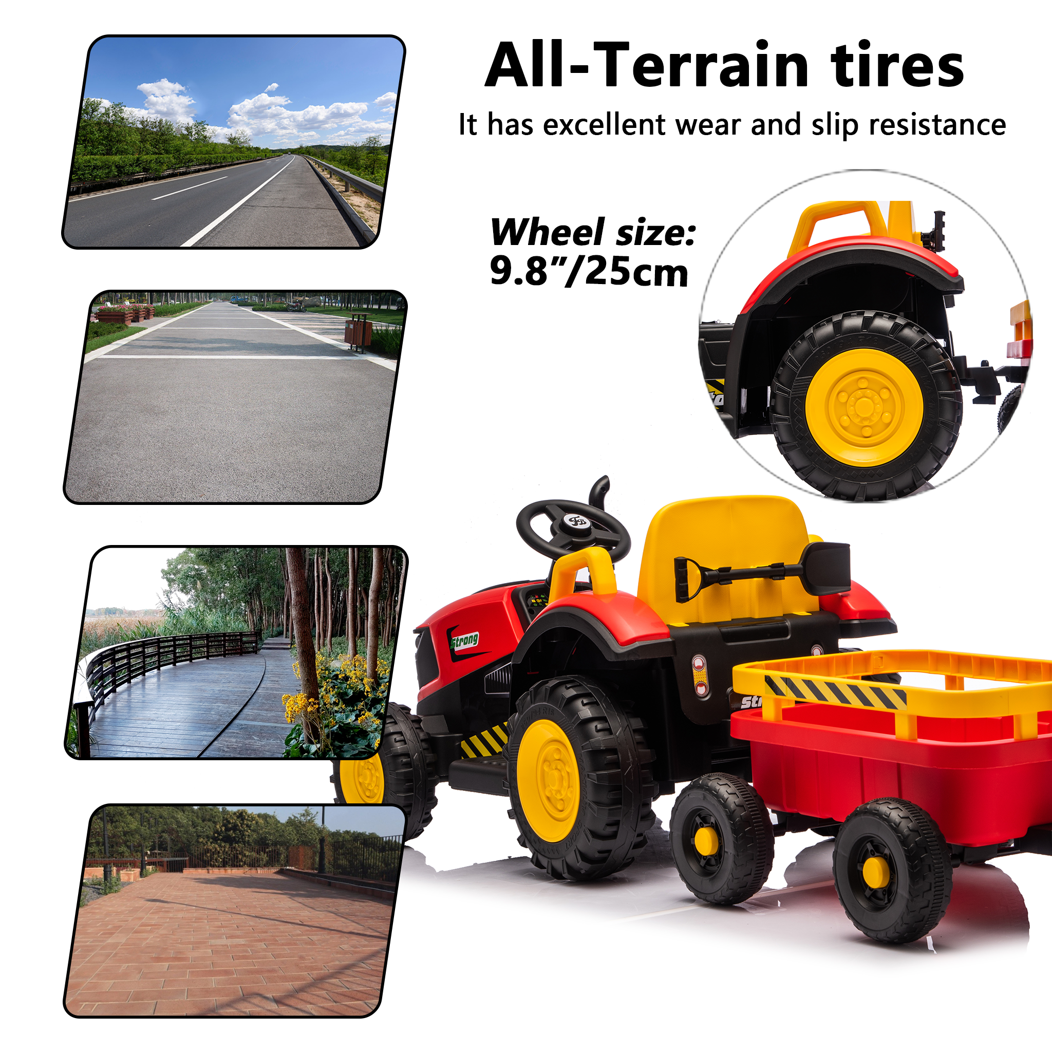 Kids 12V Electric Ride-On Tractor with Trailer, 2-in-1 Bulldozer Farm Tractor Toy Car with LED Lights, Music & Bluetooth, Parental Remote Control, PP Material for Ages 3–6