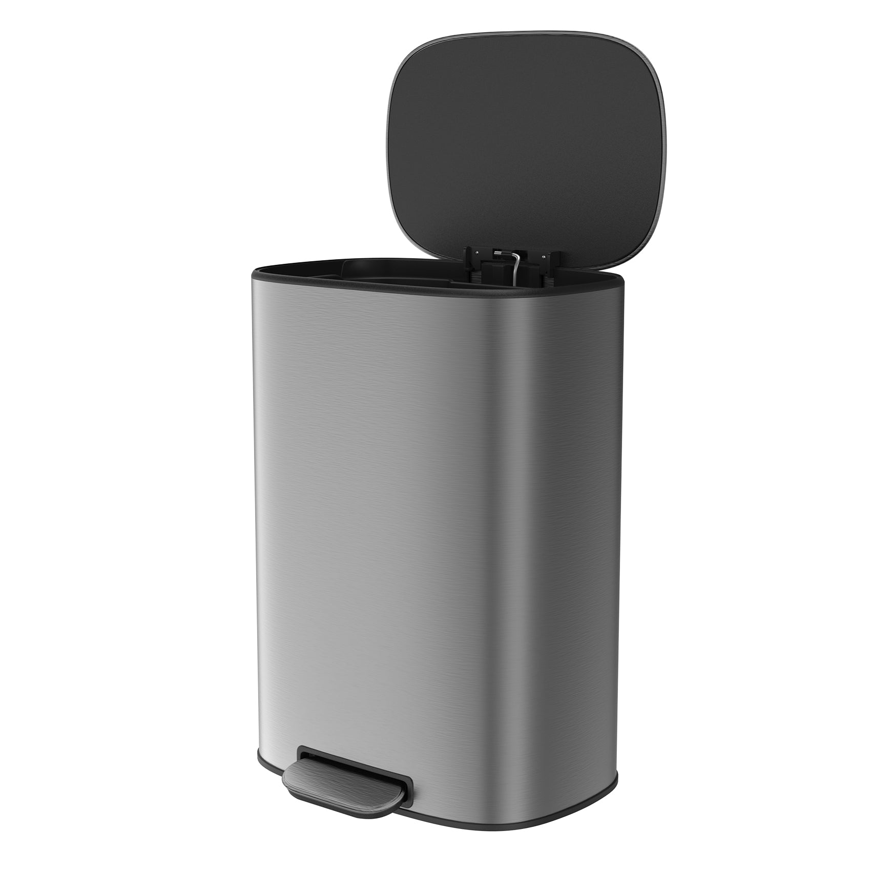 50 Liter/13.2 Gallon Step Trash Can with Inner Liner, Oval Garbage Can with Soft Close Quiet Lid, with 30 Garbage Bags for Kitchen/Home/Office and More - Stainless Steel Thickened Body （Wood）