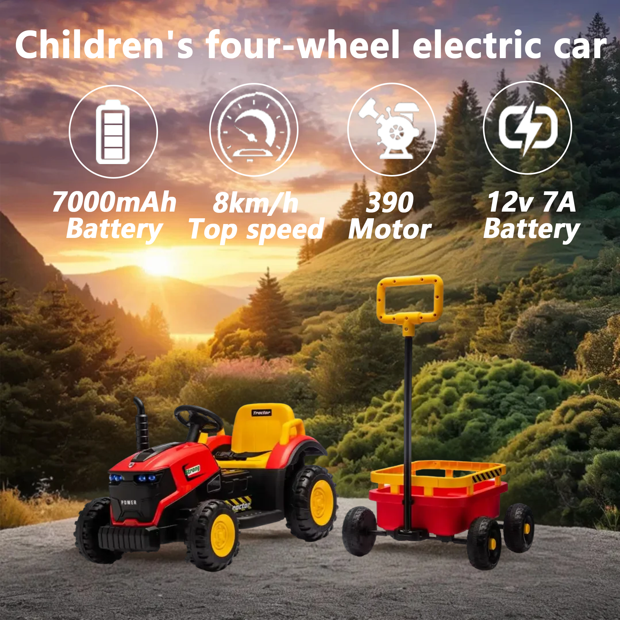 Kids 12V Electric Ride-On Tractor with Trailer, 2-in-1 Bulldozer Farm Tractor Toy Car with LED Lights, Music & Bluetooth, Parental Remote Control, PP Material for Ages 3–6