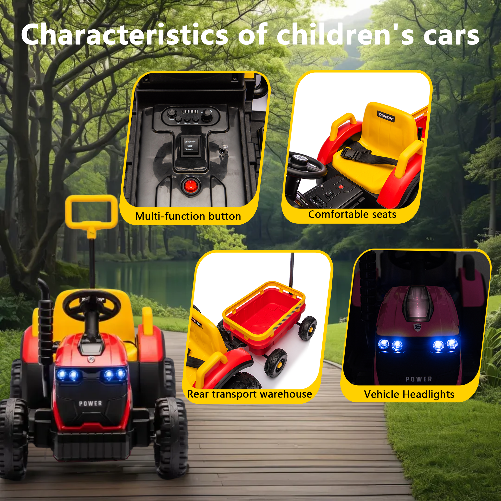 Kids 12V Electric Ride-On Tractor with Trailer, 2-in-1 Bulldozer Farm Tractor Toy Car with LED Lights, Music & Bluetooth, Parental Remote Control, PP Material for Ages 3–6
