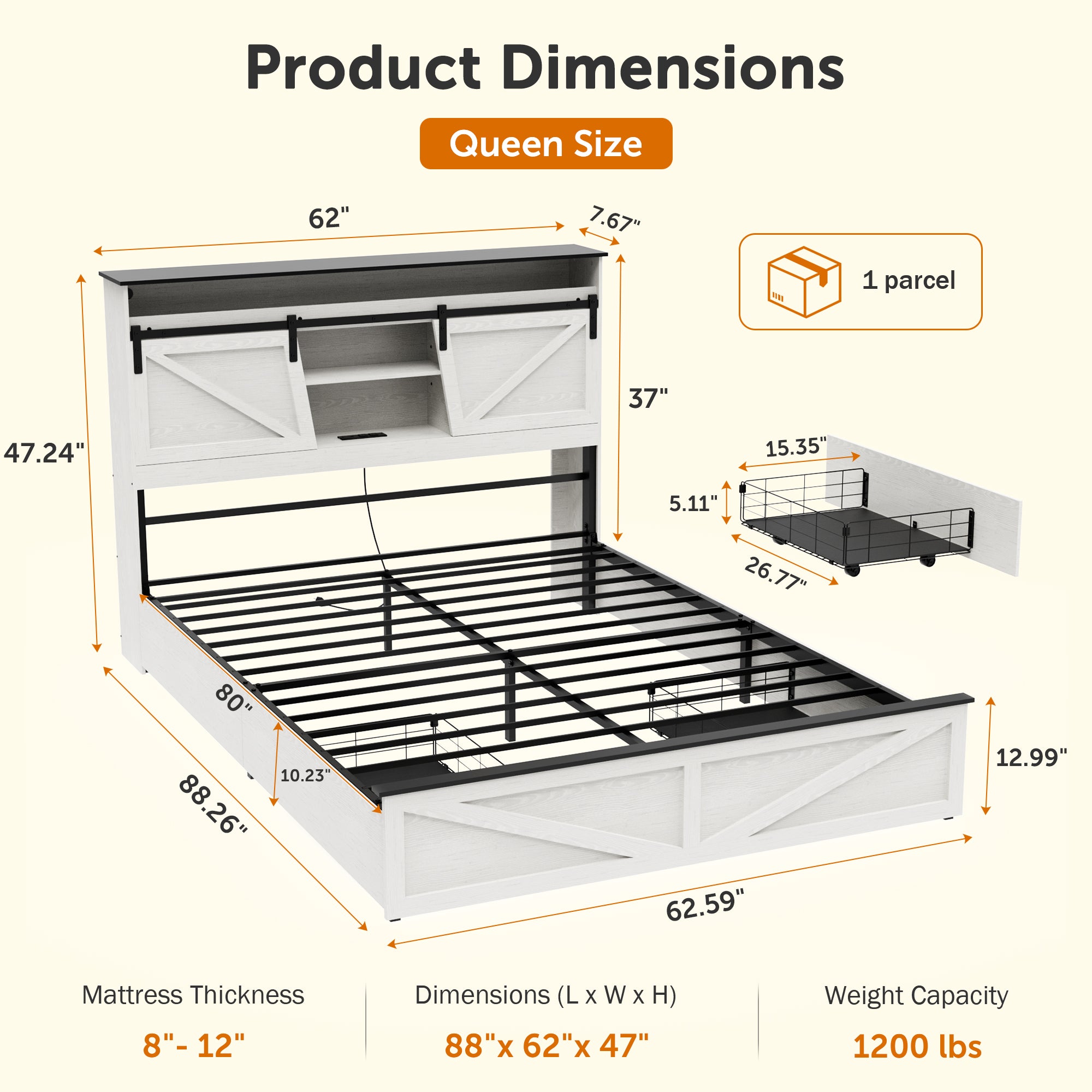 Holaki Farmhouse Queen Size Bed Frame with Storage Headboard, 2 Drawers, Charging Station & RGB LED Lights, Wood Platform Bed with Shelves & Hidden Storage, No Box Spring Required, Dark Brown