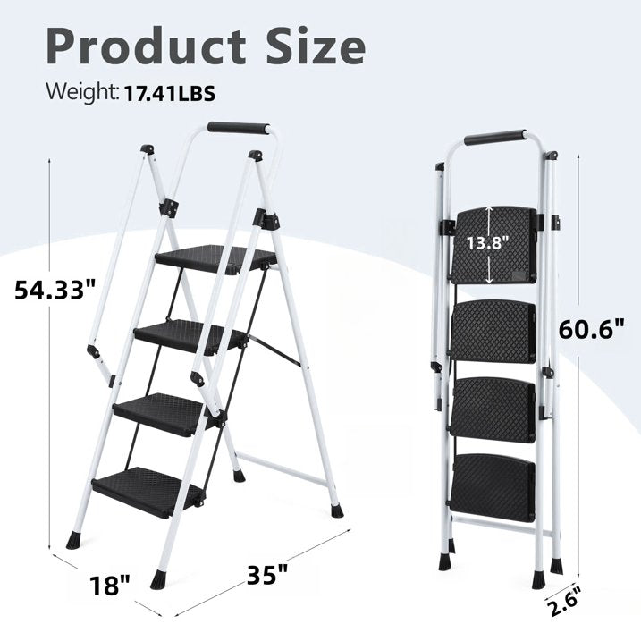 5 Step Ladder with Handrails, Folding Step Stool with Widened Anti-Slip Pedal, 500lbs Lightweight Step Ladder 5 Step Folding, Multi-use for Home Kitchen Pantry Office