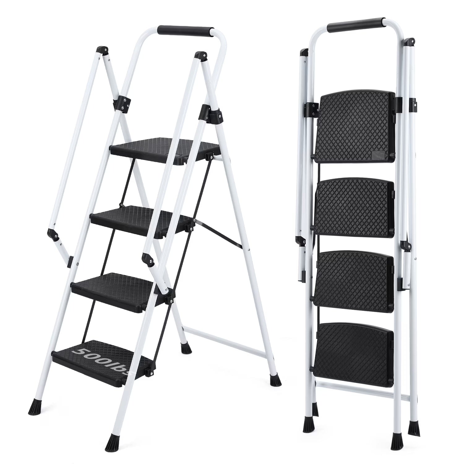 5 Step Ladder with Handrails, Folding Step Stool with Widened Anti-Slip Pedal, 500lbs Lightweight Step Ladder 5 Step Folding, Multi-use for Home Kitchen Pantry Office