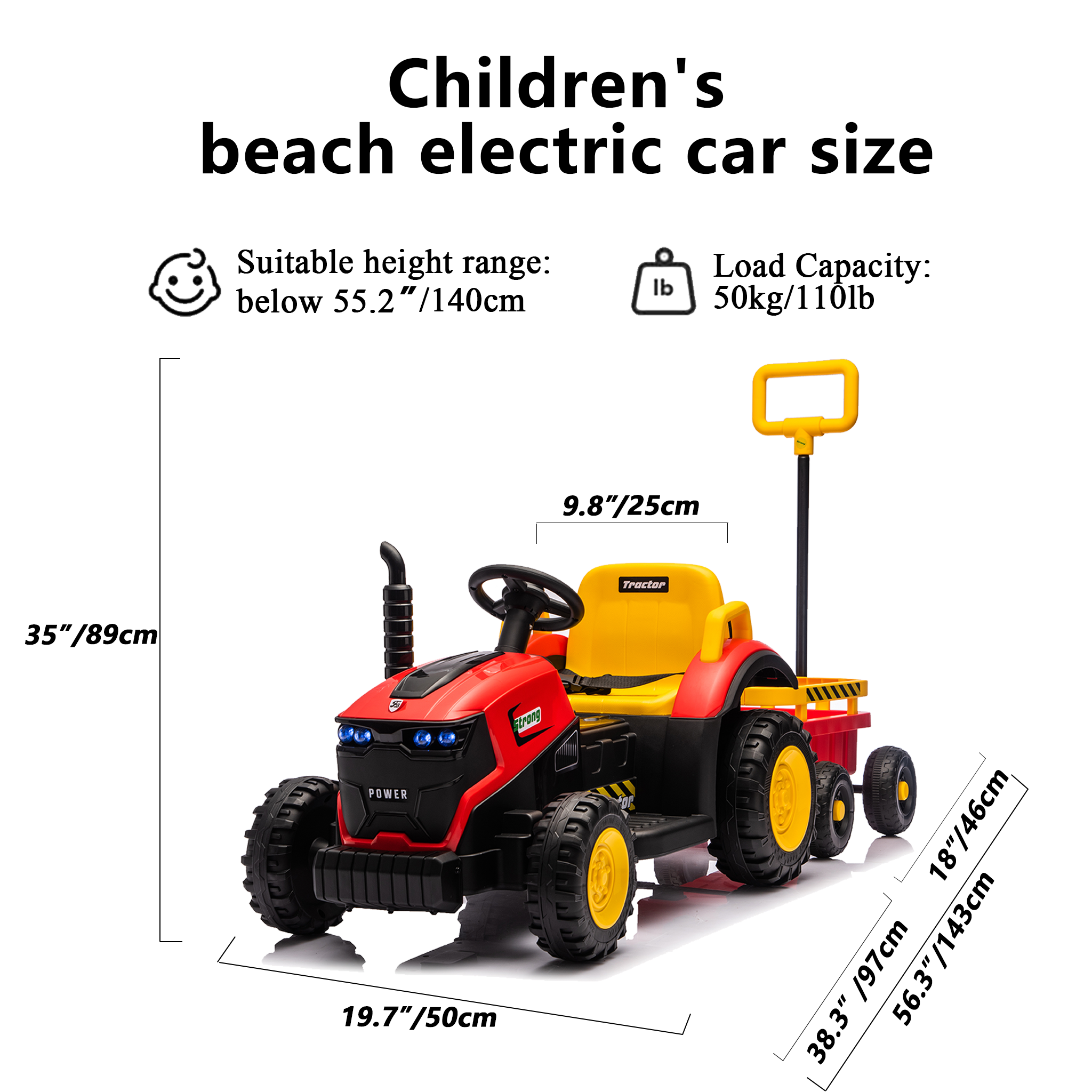 Kids 12V Electric Ride-On Tractor with Trailer, 2-in-1 Bulldozer Farm Tractor Toy Car with LED Lights, Music & Bluetooth, Parental Remote Control, PP Material for Ages 3–6