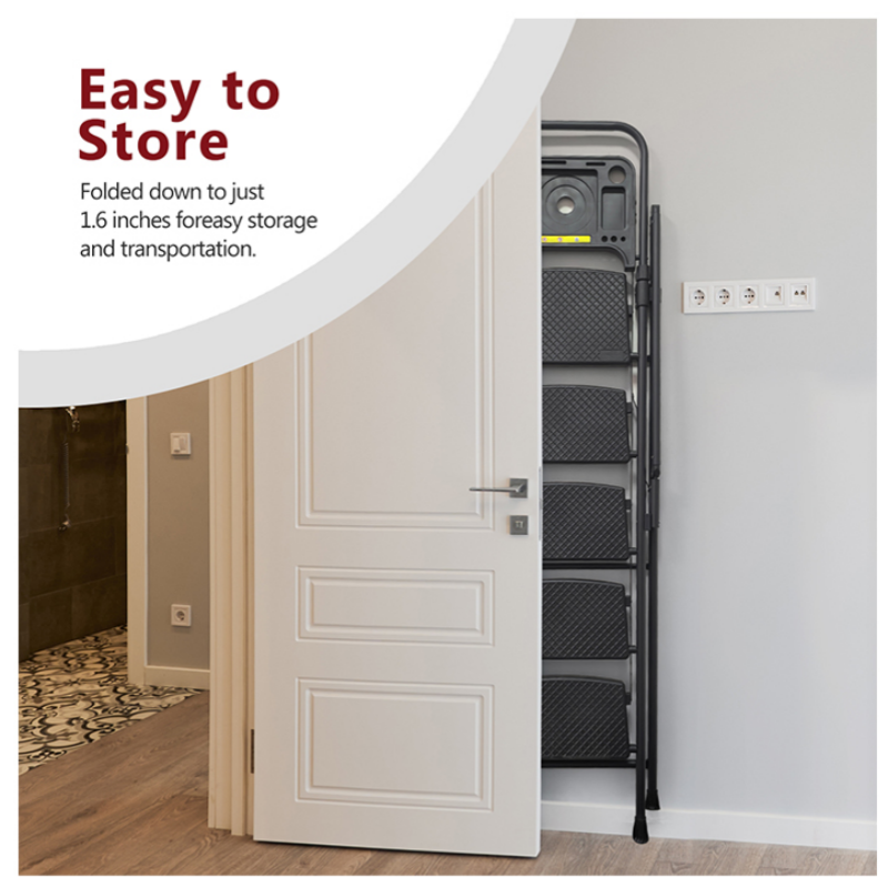 5 Step Ladder with Handrails, Holaki Folding Step Stool with Widened Anti-Slip Pedal, 500lbs Lightweight Step Ladder 6 Step Folding, Multi-Use for Home Kitchen Pantry Office, Black