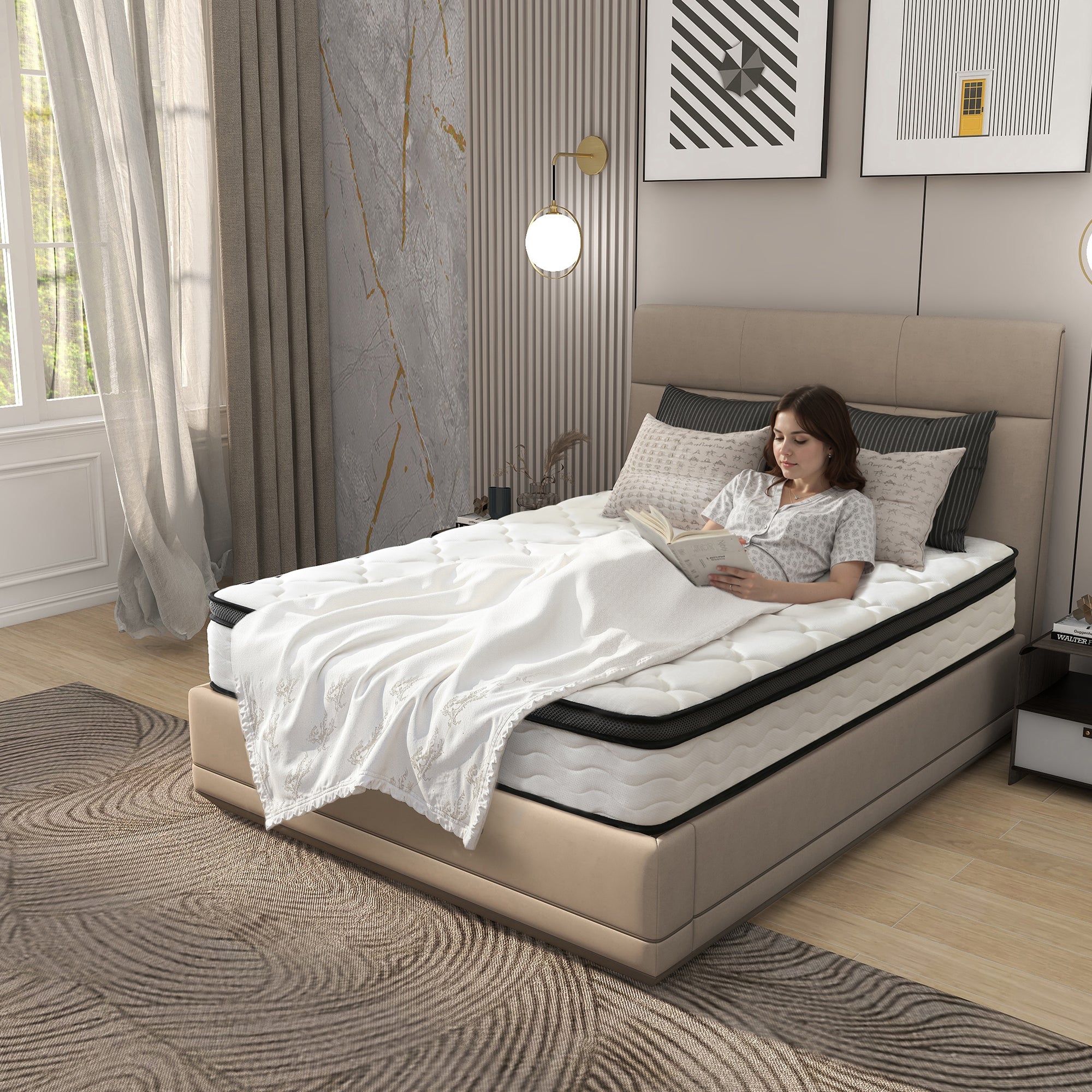 Full Size Mattress, Holaki 10" Full Bamboo Fiber Cover Memory Foam Mattress in a Box, Individual Pocket Spring Mattress with Pressure‑Relief Comfort for Bedroom, Medium Firm, CertiPUR-US