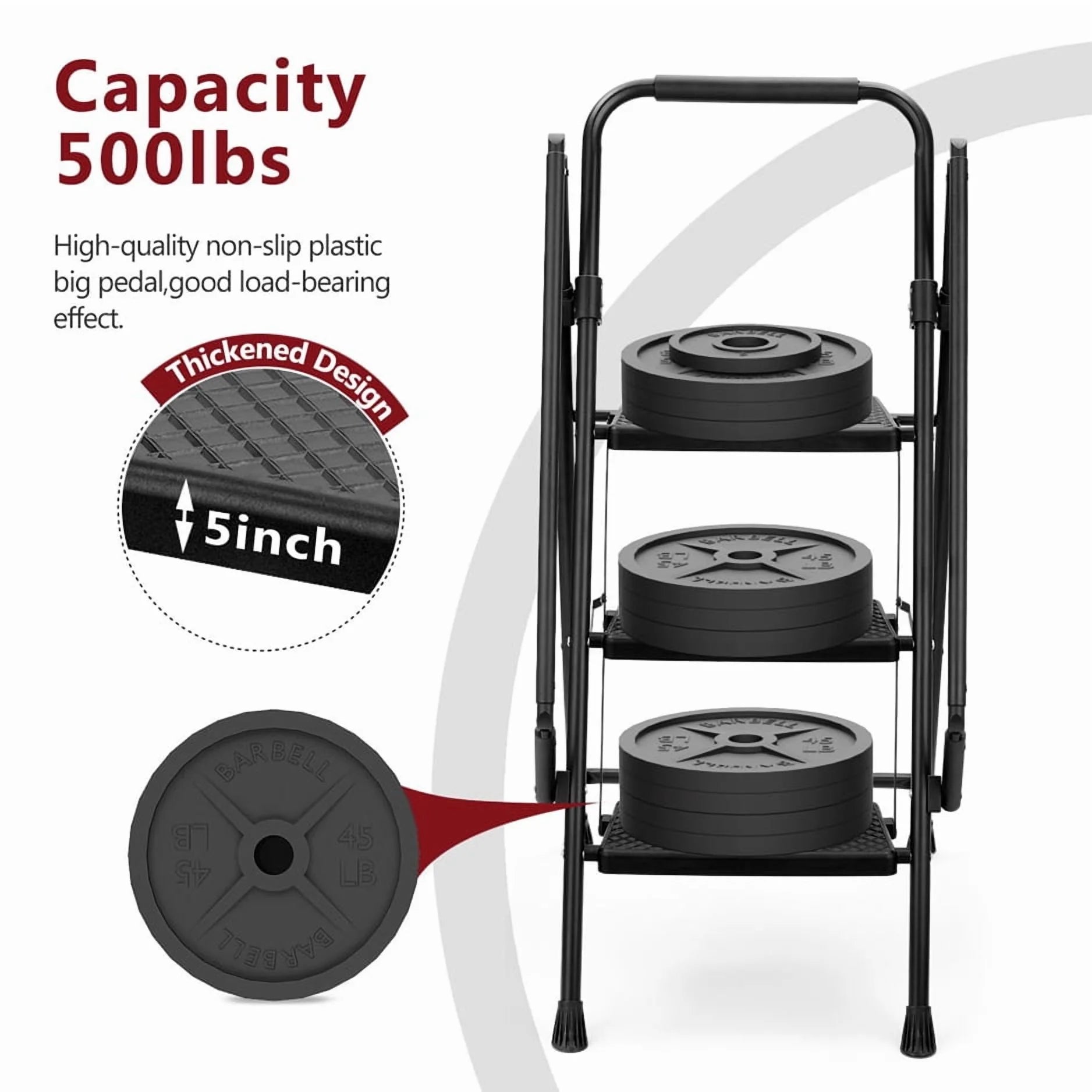 5 Step Ladder with Handrails, Folding Step Stool with Widened Anti-Slip Pedal, 500lbs Lightweight Step Ladder 5 Step Folding, Multi-use for Home Kitchen Pantry Office