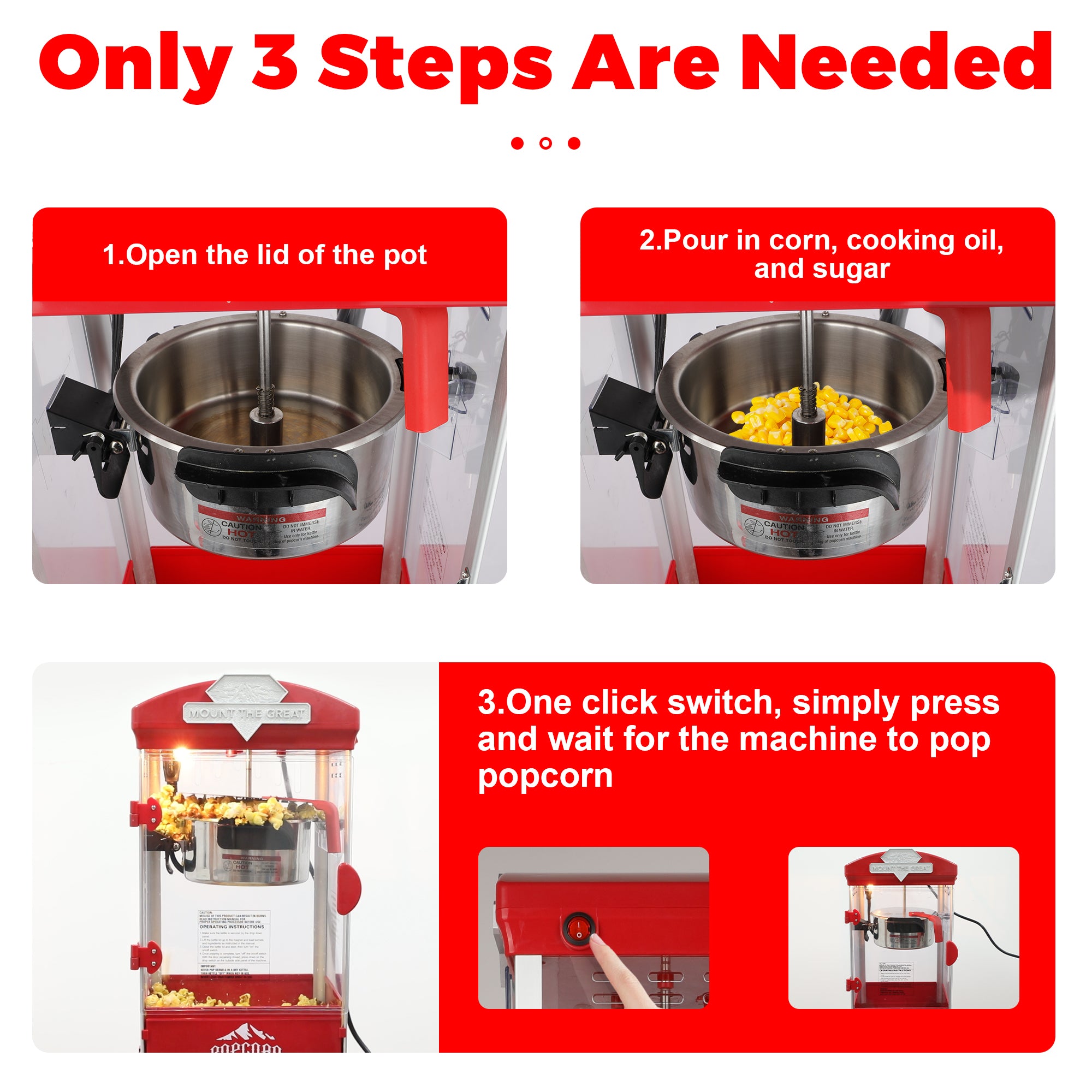 10 Oz Popcorn Machine Cart with Wheel, Holaki Popcorn Maker Machine with Stainless-Steel Kettle Makes Up to 40 Cups, Popcorn Machine for Commercial Home Movie Theater