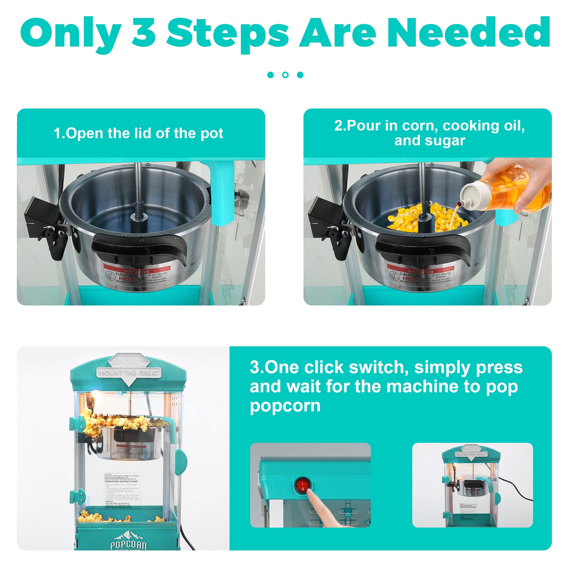 10 Oz Popcorn Machine Cart with Wheel, Holaki Popcorn Maker Machine with Stainless-Steel Kettle Makes Up to 40 Cups, Popcorn Machine for Commercial Home Movie Theater