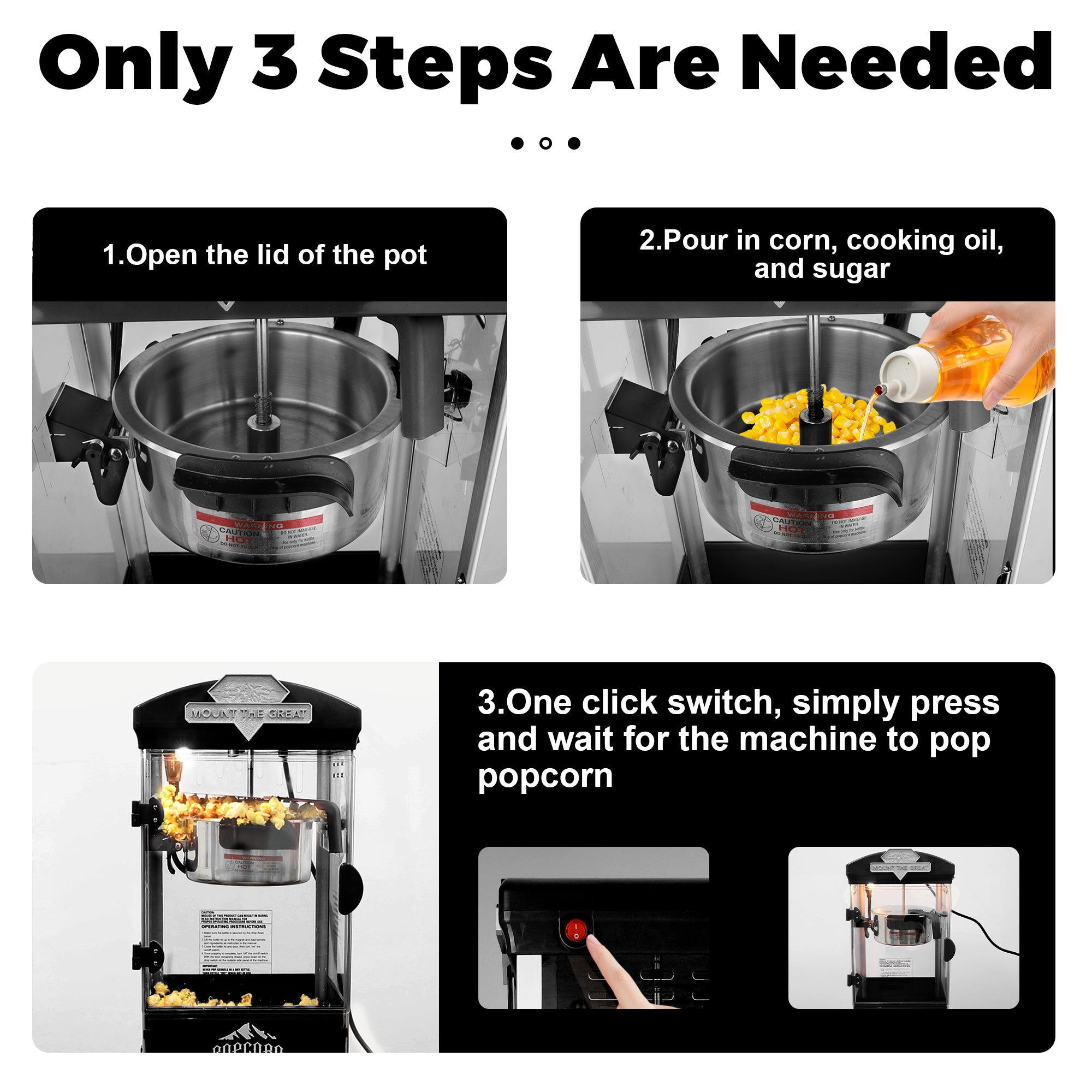 10 Oz Popcorn Machine Cart with Wheel, Holaki Popcorn Maker Machine with Stainless-Steel Kettle Makes Up to 40 Cups, Popcorn Machine for Commercial Home Movie Theater