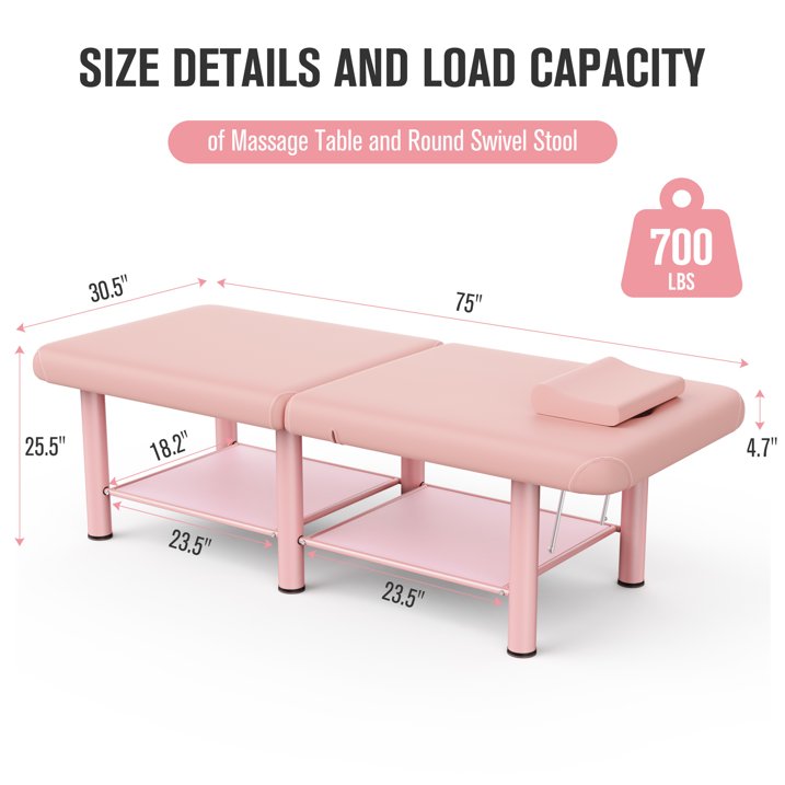 Stationary Massage Table, Holaki 80 Inch Long Heavy Duty Metal Frame Massage Bed with PU Leather, Modern Esthetician Bed for Physical Therapy Spa Tattoo Foot Massage