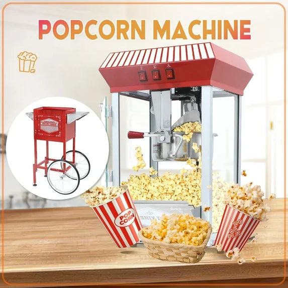 12OZ Popcorn Machine with Cart, Holaki Movie Theater Popcorn Maker Machine with Stainless Steel Kettle, Tempered Glass, 8" Shelf, Popcorn Machine for Kids Party Home, Black