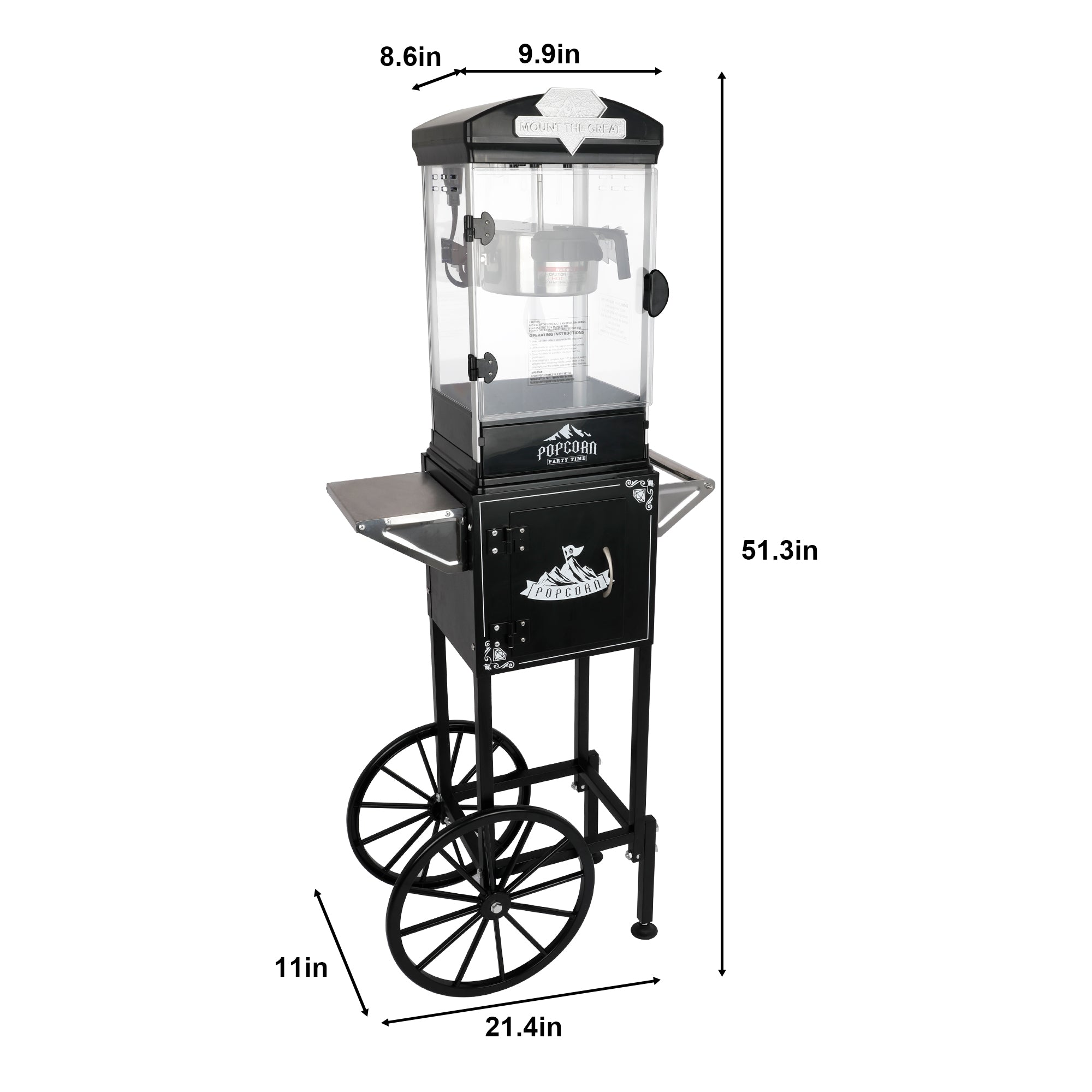10 Oz Popcorn Machine Cart with Wheel, Holaki Popcorn Maker Machine with Stainless-Steel Kettle Makes Up to 40 Cups, Popcorn Machine for Commercial Home Movie Theater