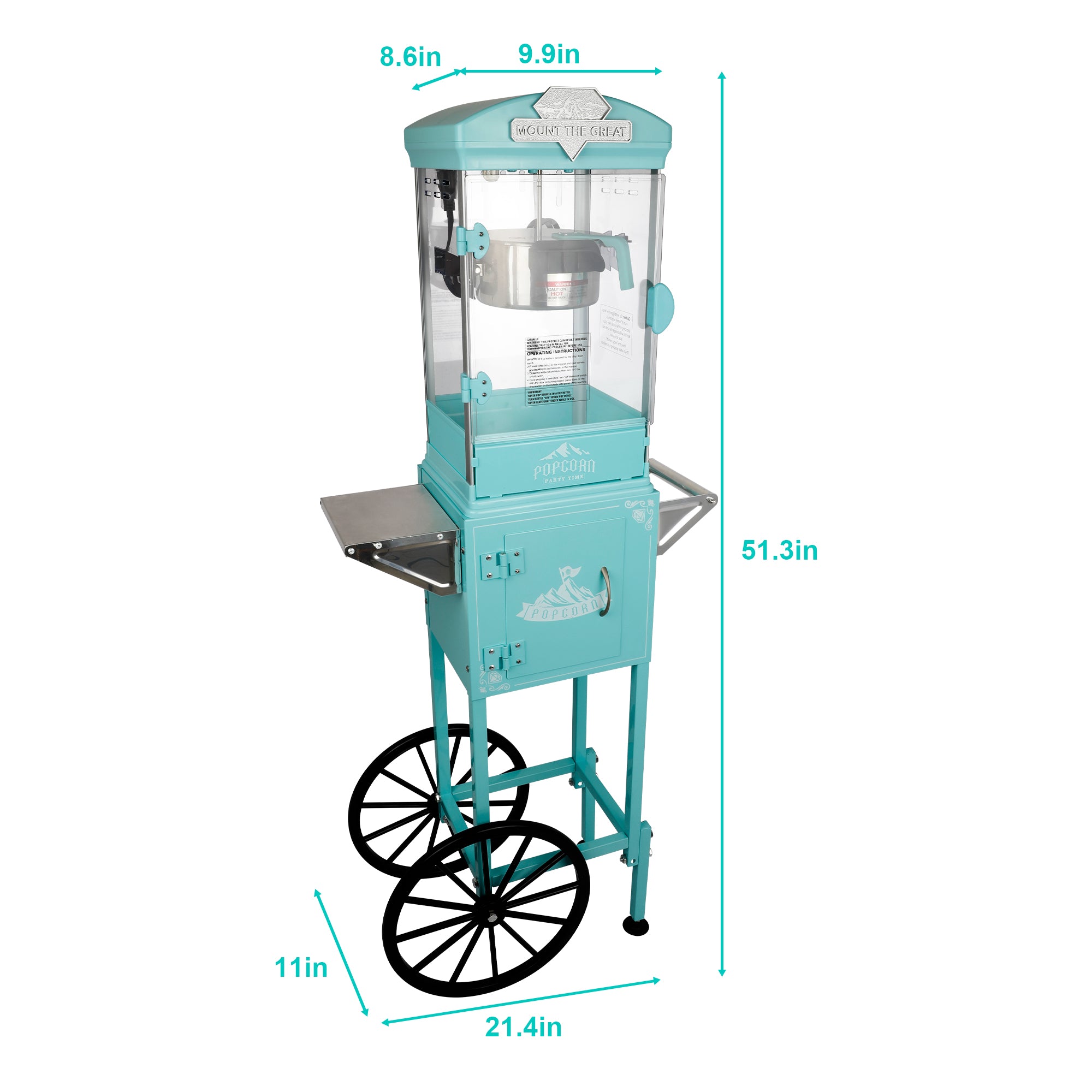 10 Oz Popcorn Machine Cart with Wheel, Holaki Popcorn Maker Machine with Stainless-Steel Kettle Makes Up to 40 Cups, Popcorn Machine for Commercial Home Movie Theater