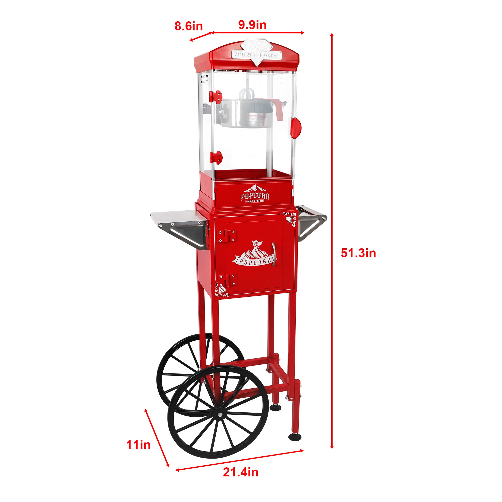 10 Oz Popcorn Machine Cart with Wheel, Holaki Popcorn Maker Machine with Stainless-Steel Kettle Makes Up to 40 Cups, Popcorn Machine for Commercial Home Movie Theater