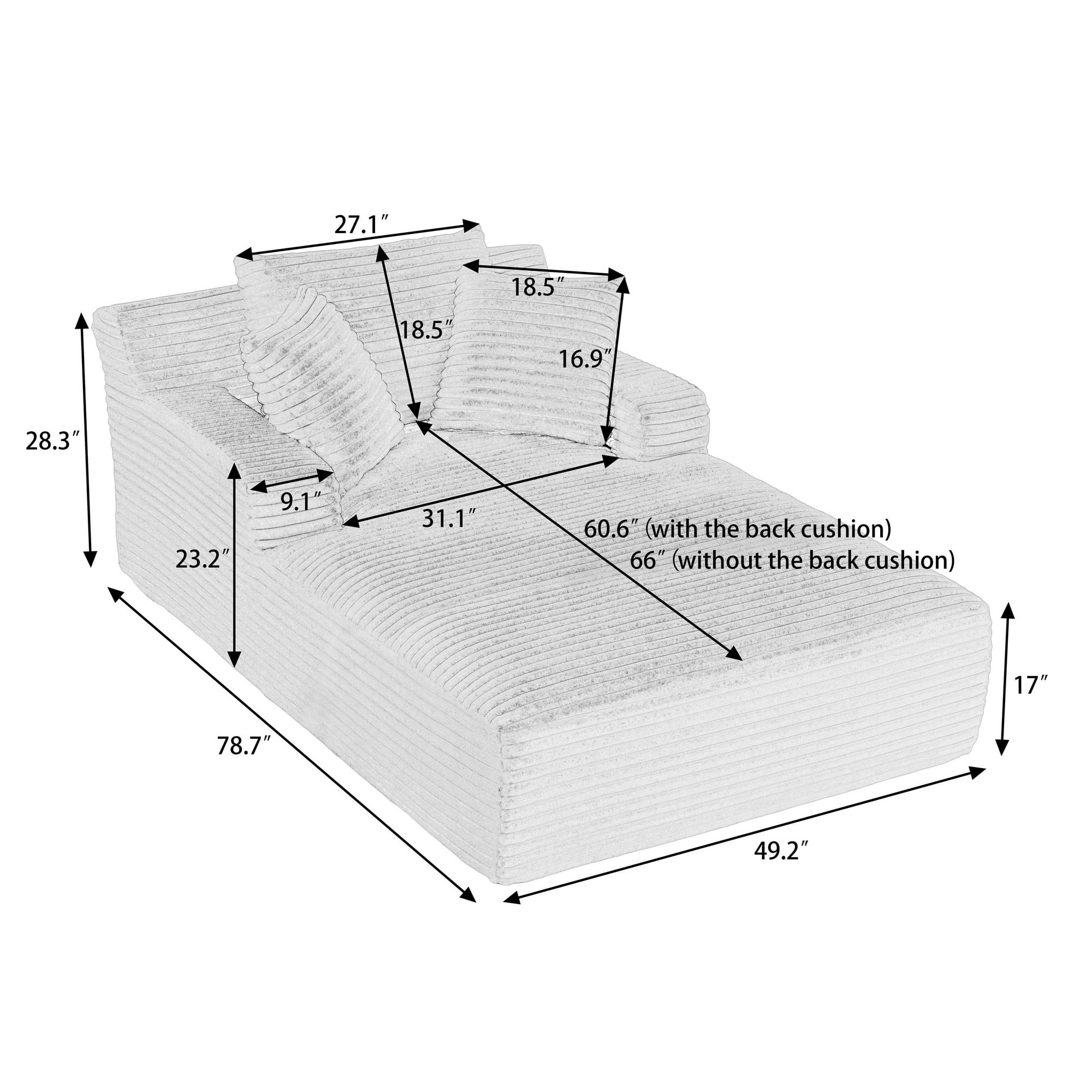 79" D x 50" W Oversized Chaise Lounge, Corduroy Upholstered Modern Sofa Couch Indoor, Comfy Cloud Sleeper Sofa for Living Room, Office, No Assembly Required