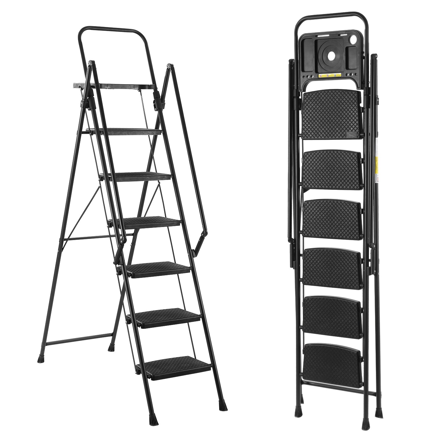 5 Step Ladder with Handrails, Holaki Folding Step Stool with Widened Anti-Slip Pedal, 500lbs Lightweight Step Ladder 6 Step Folding, Multi-Use for Home Kitchen Pantry Office, Black