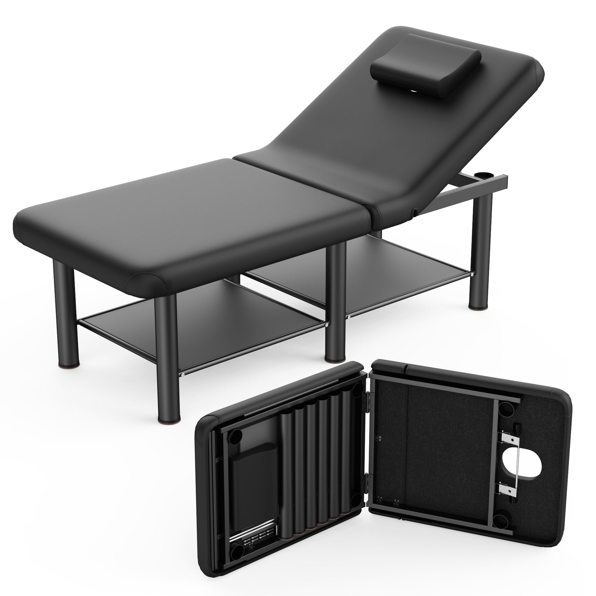 Stationary Massage Table, Holaki 80 Inch Long Heavy Duty Metal Frame Massage Bed with PU Leather, Modern Esthetician Bed for Physical Therapy Spa Tattoo Foot Massage