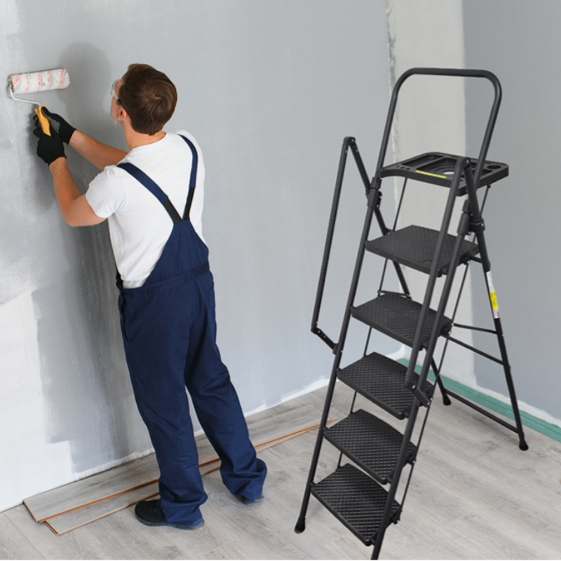 5 Step Ladder with Handrails, Holaki Folding Step Stool with Widened Anti-Slip Pedal, 500lbs Lightweight Step Ladder 6 Step Folding, Multi-Use for Home Kitchen Pantry Office, Black