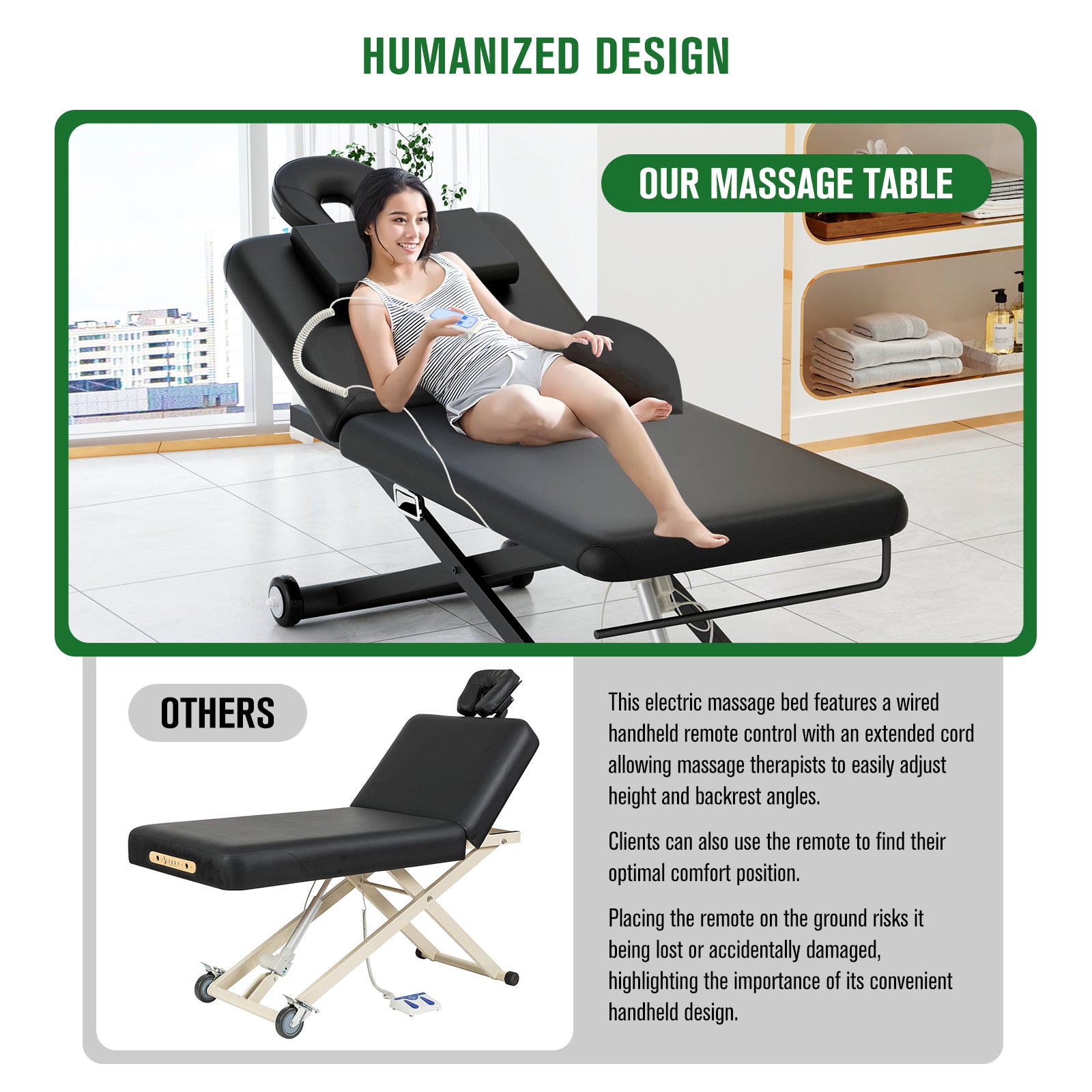Electric Massage Table, Electric Lift Motor Height adjustable and Manual Backrest Adjustable Angle for Treatment/Medical Spa/Facial Bed/Beauty Bed/Massage Bed and More
