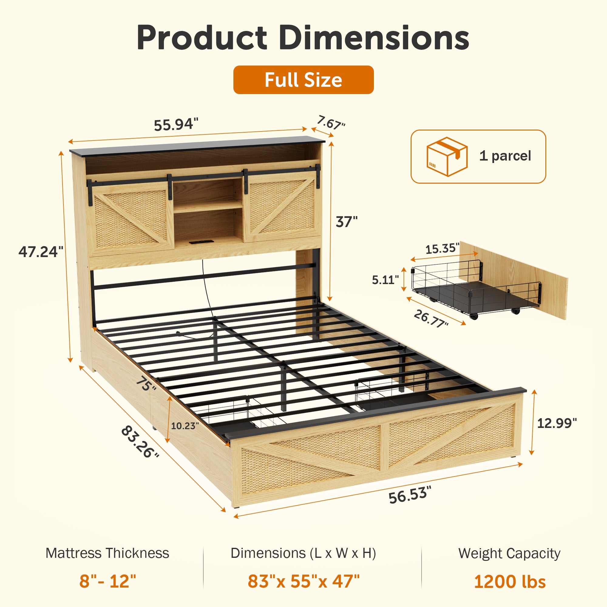 Holaki Farmhouse Queen Size Bed Frame with Storage Headboard, 2 Drawers, Charging Station & RGB LED Lights, Wood Platform Bed with Shelves & Hidden Storage, No Box Spring Required, Dark Brown