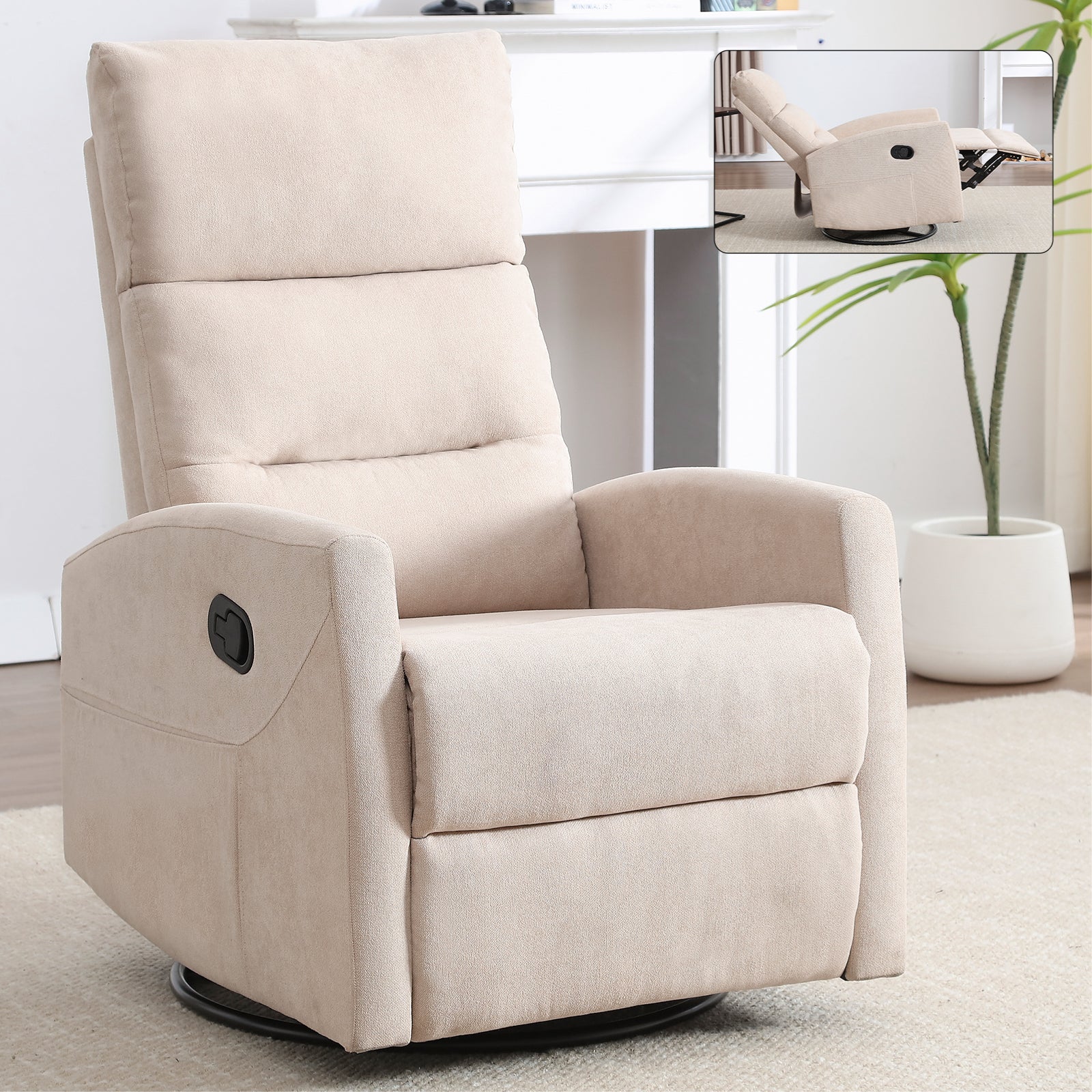Manual Swivel Rocker Recliner Chair, Holaki 360° Swivel Recliner with Massage and Heat, Comfy Upholstered Nursery Glider Rocking Chair with Side Pockets, Lumbar Support for Living Room