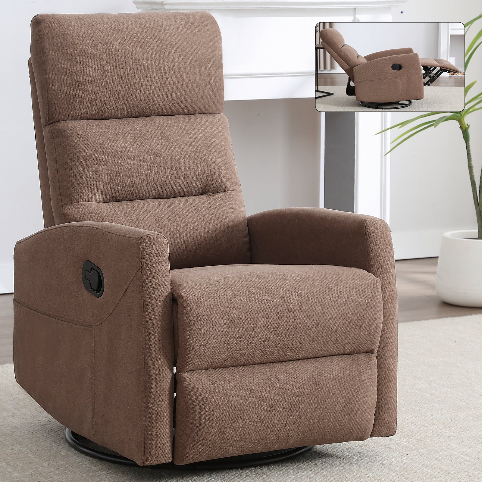 Manual Swivel Rocker Recliner Chair, Holaki 360° Swivel Recliner with Massage and Heat, Comfy Upholstered Nursery Glider Rocking Chair with Side Pockets, Lumbar Support for Living Room