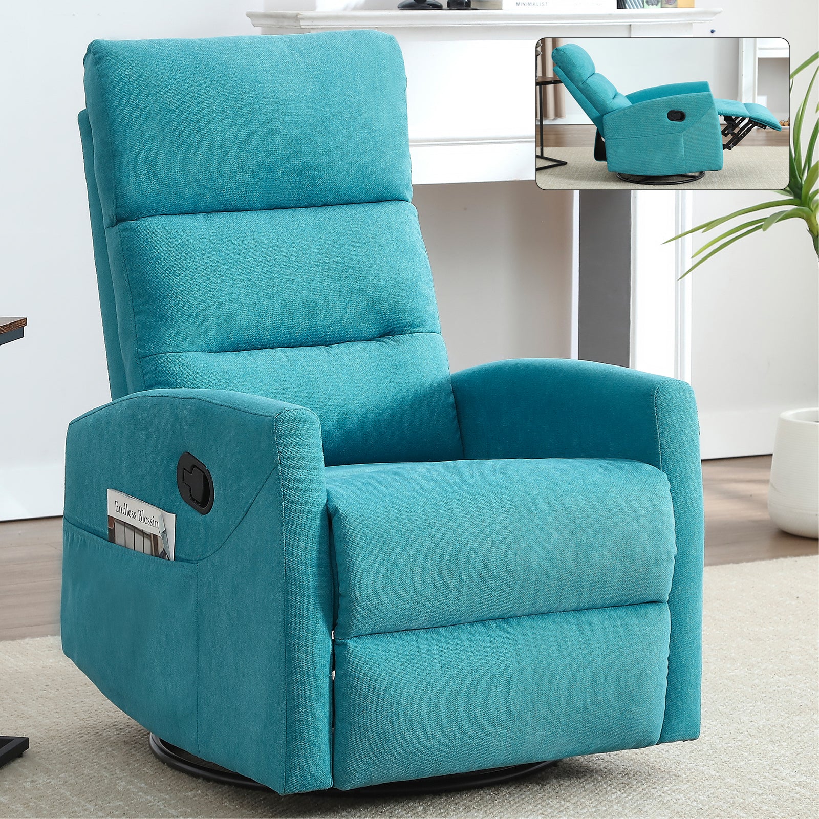 Manual Swivel Rocker Recliner Chair, Holaki 360° Swivel Recliner with Massage and Heat, Comfy Upholstered Nursery Glider Rocking Chair with Side Pockets, Lumbar Support for Living Room