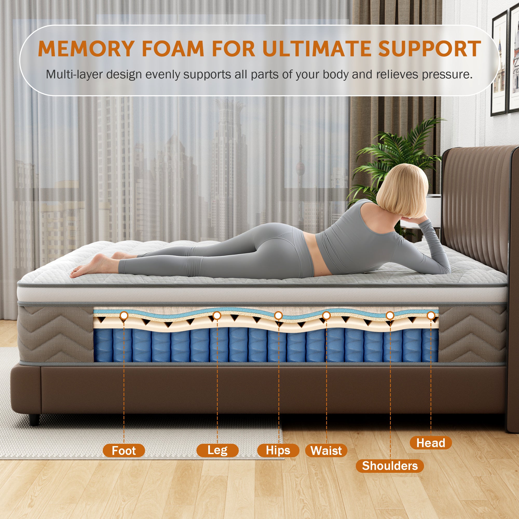 Queen Mattress, Holaki 12 Inch Queen Gel Memory Foam Hybrid Mattress in a Box, Upgrade Individually Pocket Springs, Medium Firm, Pressure Relief, Breathable Comfort and Durable, CertiPUR-US, Brown
