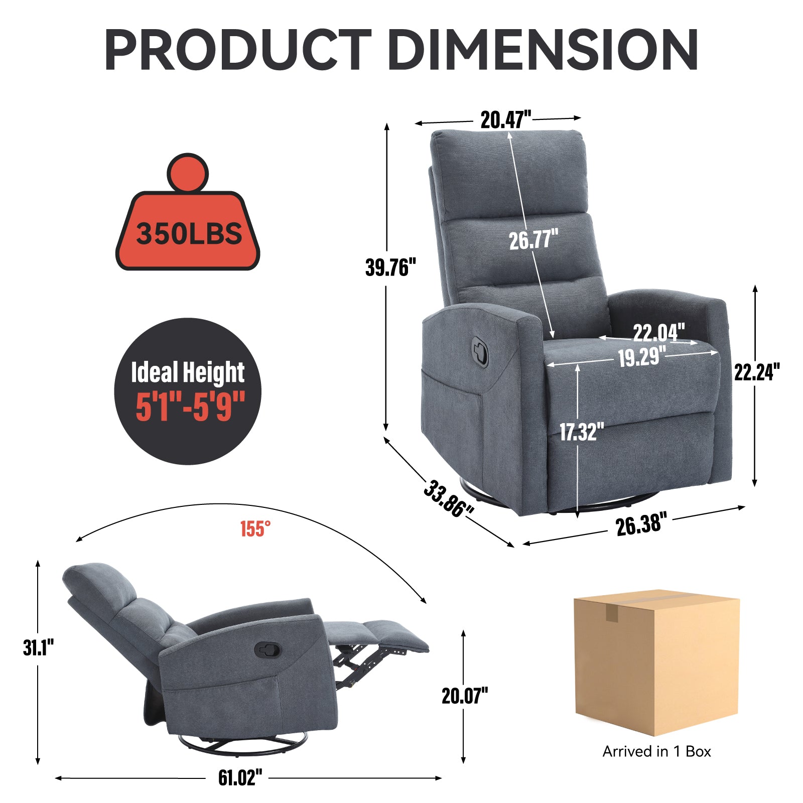 Manual Swivel Rocker Recliner Chair, Holaki 360° Swivel Recliner with Massage and Heat, Comfy Upholstered Nursery Glider Rocking Chair with Side Pockets, Lumbar Support for Living Room