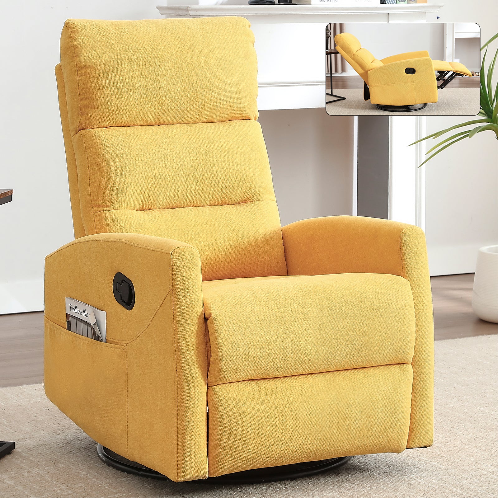 Manual Swivel Rocker Recliner Chair, Holaki 360° Swivel Recliner with Massage and Heat, Comfy Upholstered Nursery Glider Rocking Chair with Side Pockets, Lumbar Support for Living Room