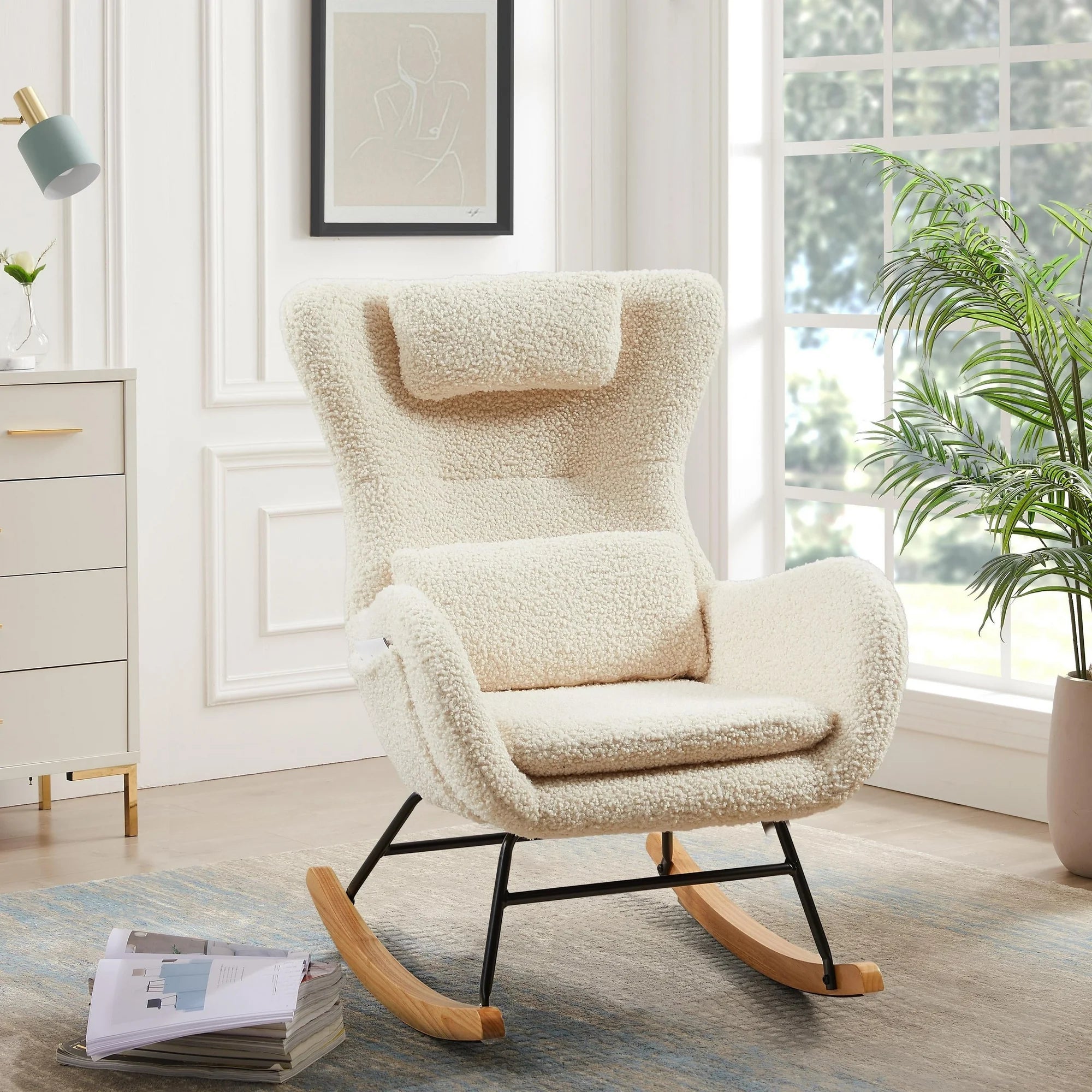 Holaki Nursery Rocking Chair Teddy, Modern Rocking Chair with High Backrest for Living Room Bedroom, Gray