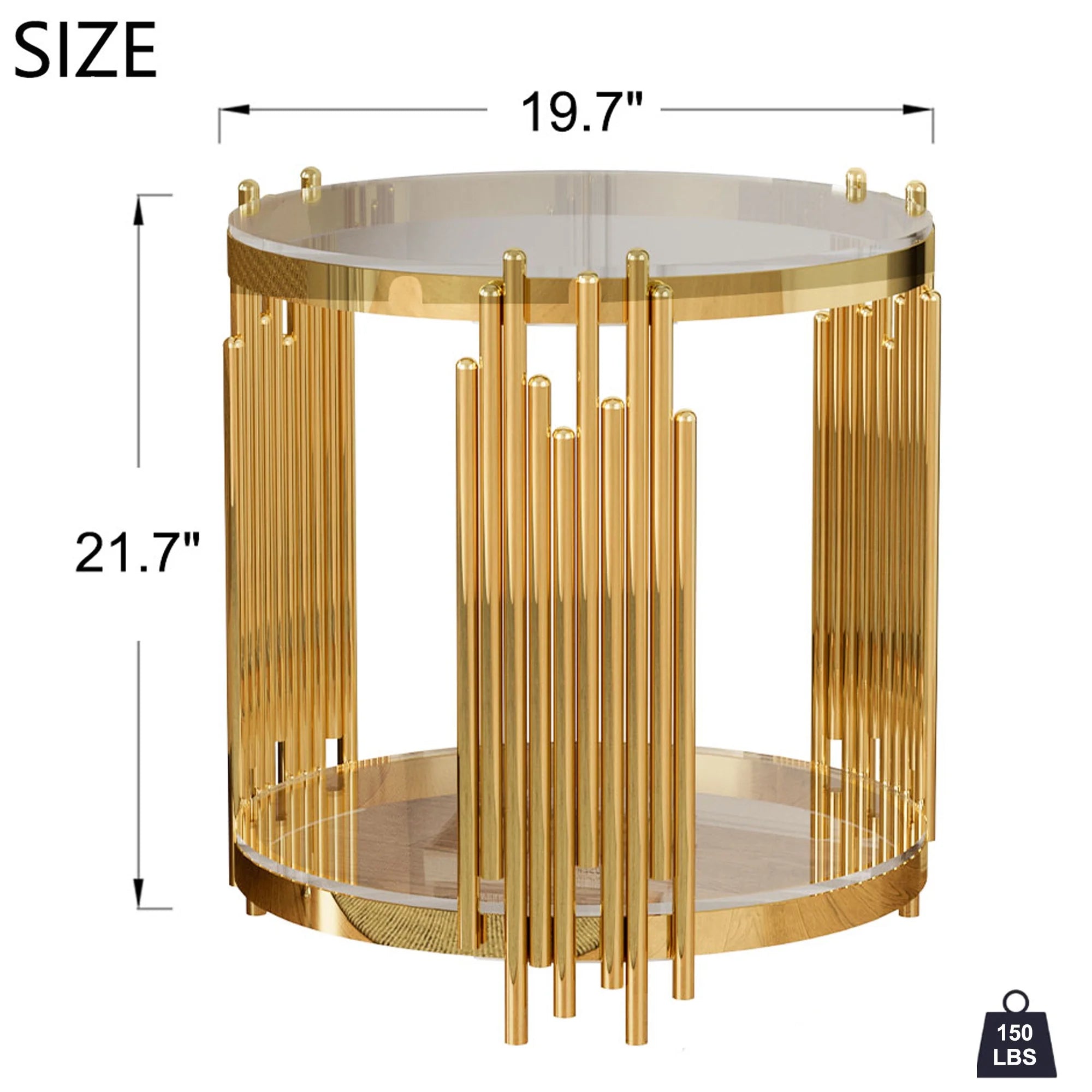 Glass Coffee Table with Lower Shelf, Holaki Modern Round Cocktail Table with Stainless Steel Irregular Legs, Center Sofa Coffee Table for Living Room Office Apartment, Easy to Clean