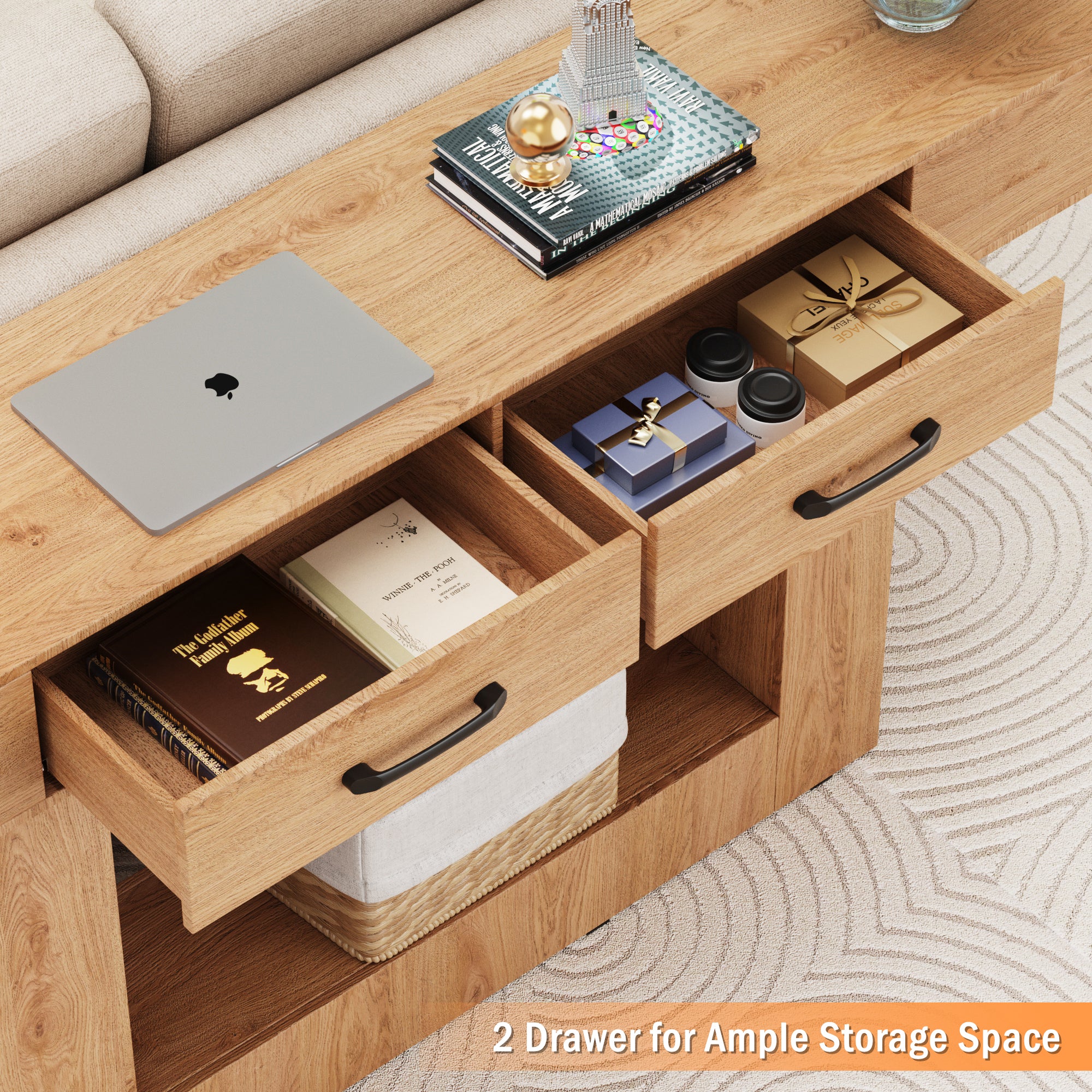 Holaki 63" Long Console Tables with Outlet, LED Strip & 2 Drawers, Modern Farmhouse Entryway Table with 20 Static Colors & 20 Changing Modes for Living Room, Office