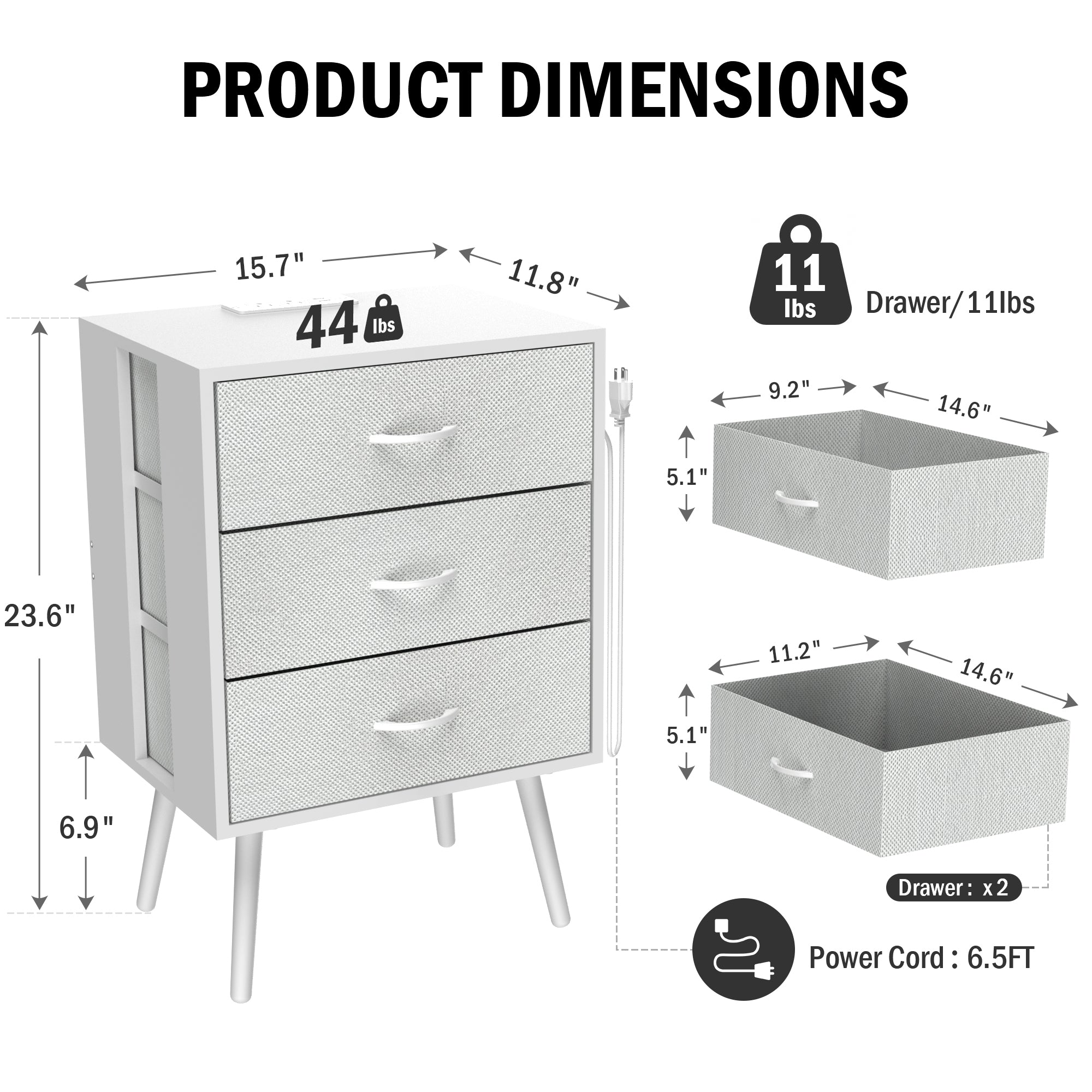 Nightstand Set of 2, Holaki Nightstand for Bedroom with Charging Station, Modern Nightstand with 3 Storage Drawer & 20 Colors LED Lights, Bedside Table for Living Room, White
