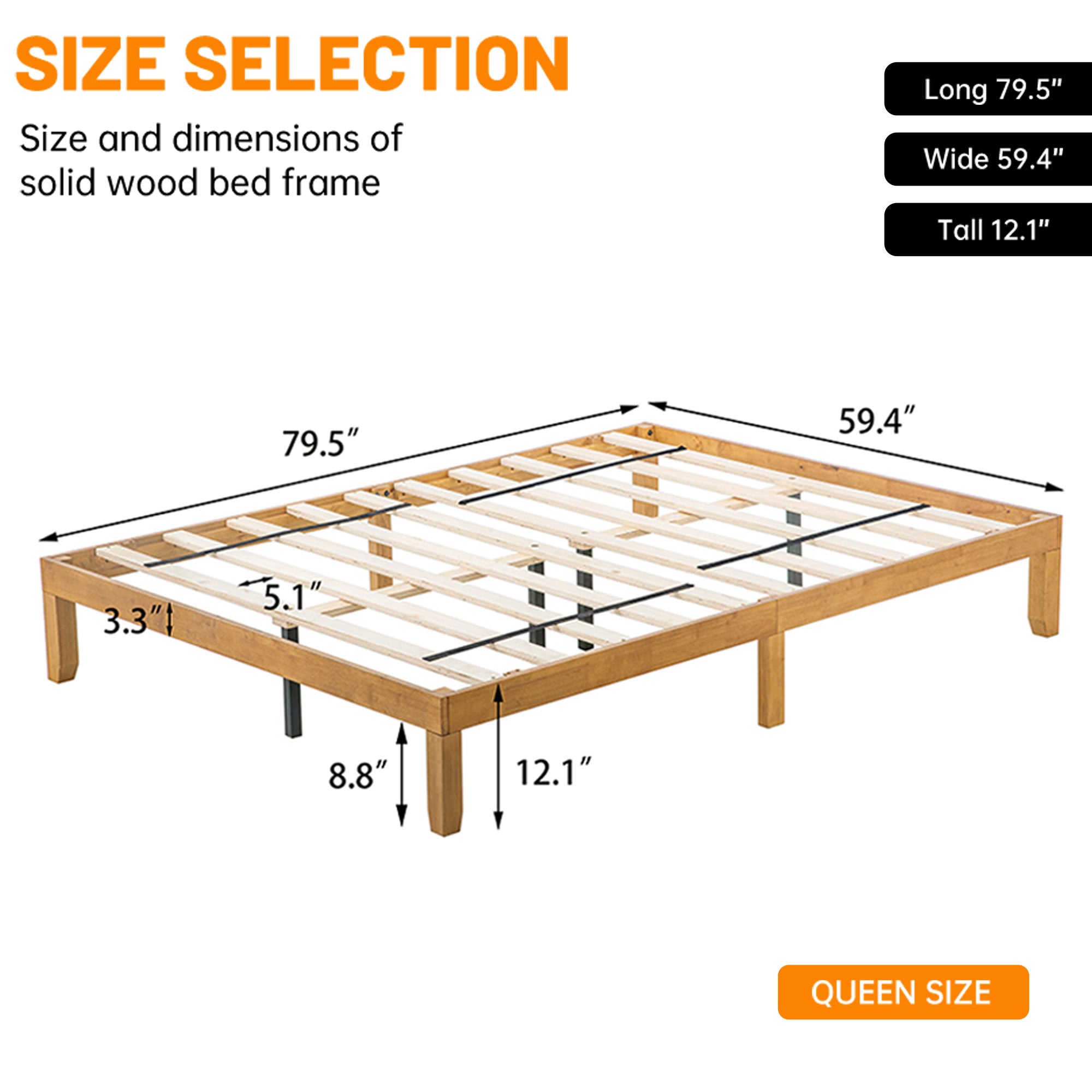 Queen Bed Frame, Holaki 12" Rubberwood Platforms Bed Frame with Wooden Slats Support, Sturdy & Noise-Free Design, No Box Spring Needed, Easy Assembly