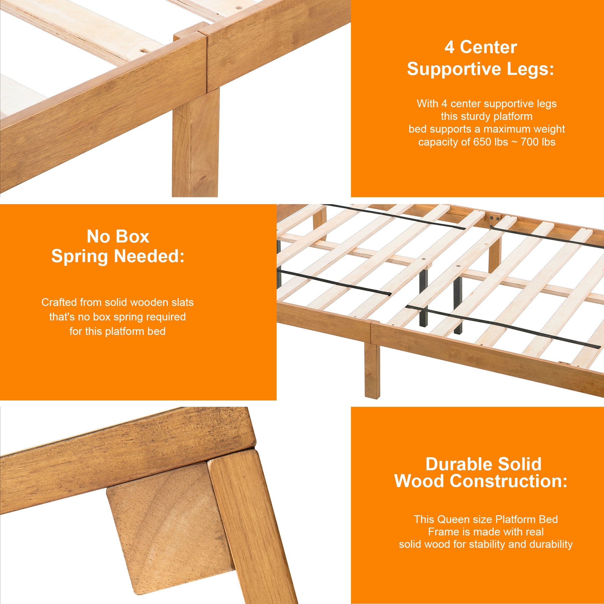 Queen Bed Frame, Holaki 12" Rubberwood Platforms Bed Frame with Wooden Slats Support, Sturdy & Noise-Free Design, No Box Spring Needed, Easy Assembly