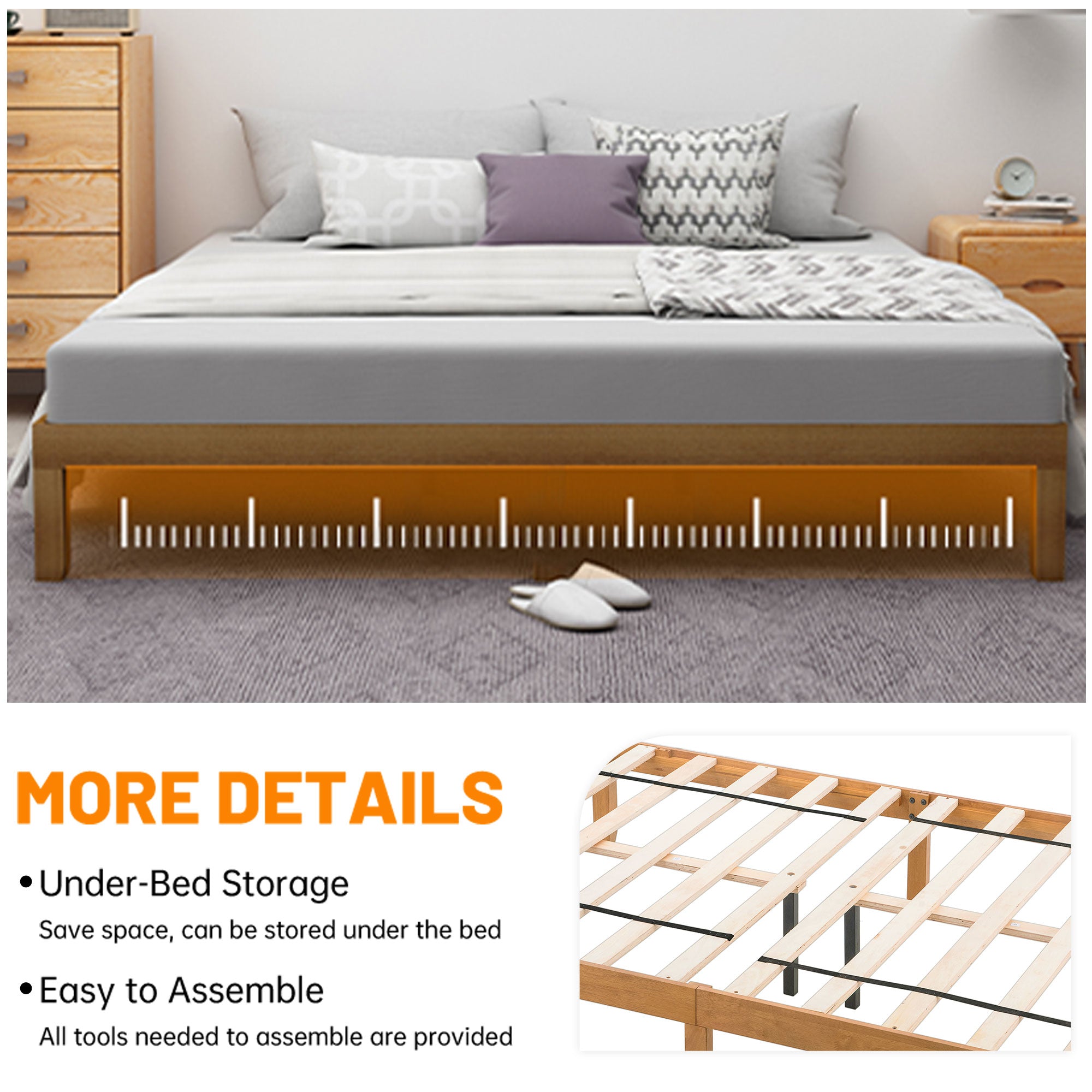 Queen Bed Frame, Holaki 12" Rubberwood Platforms Bed Frame with Wooden Slats Support, Sturdy & Noise-Free Design, No Box Spring Needed, Easy Assembly