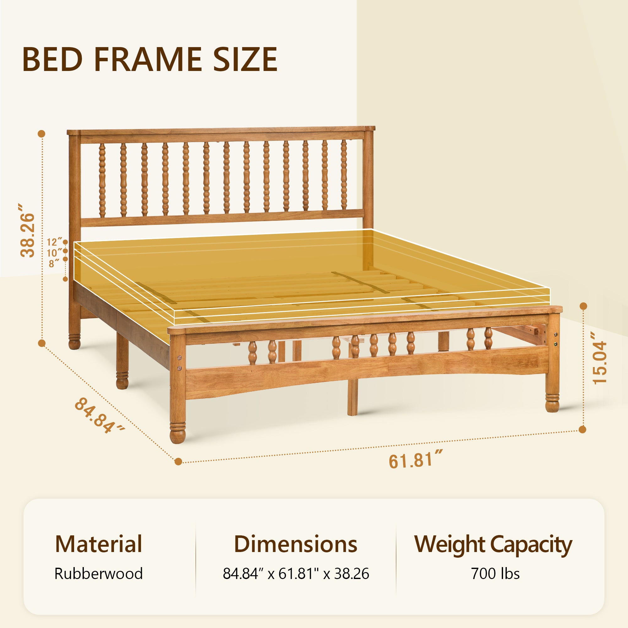Queen Bed Frame, Holaki Rubberwood Platform Bed Frame with Headboard & Wooden Slats, No Box Spring Needed, Easy Assembly
