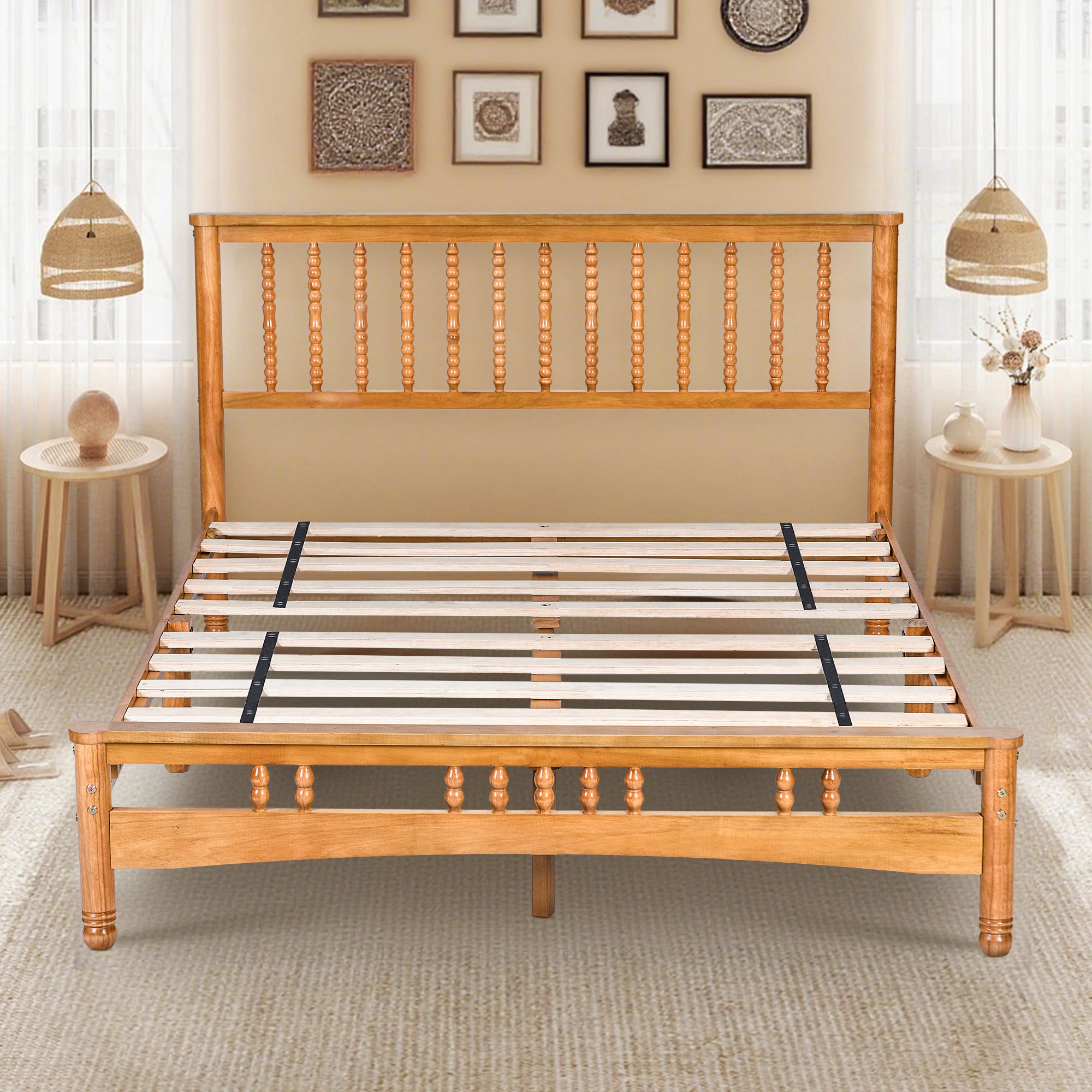 Queen Bed Frame, Holaki Rubberwood Platform Bed Frame with Headboard & Wooden Slats, No Box Spring Needed, Easy Assembly