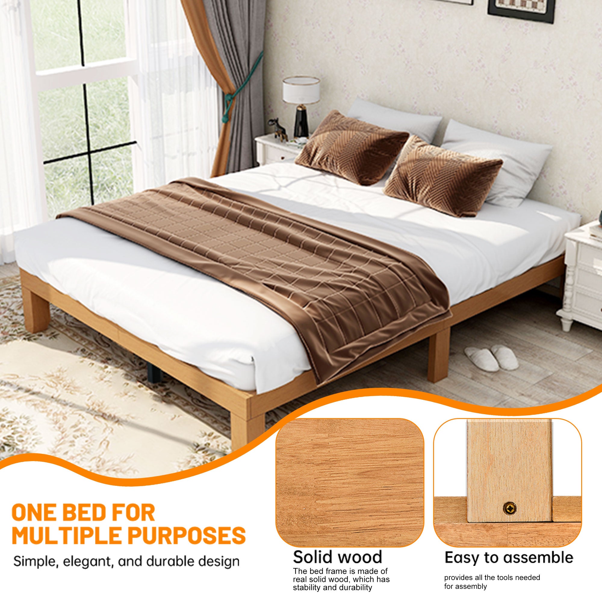 Queen Bed Frame, Holaki 12" Rubberwood Platforms Bed Frame with Wooden Slats Support, Sturdy & Noise-Free Design, No Box Spring Needed, Easy Assembly