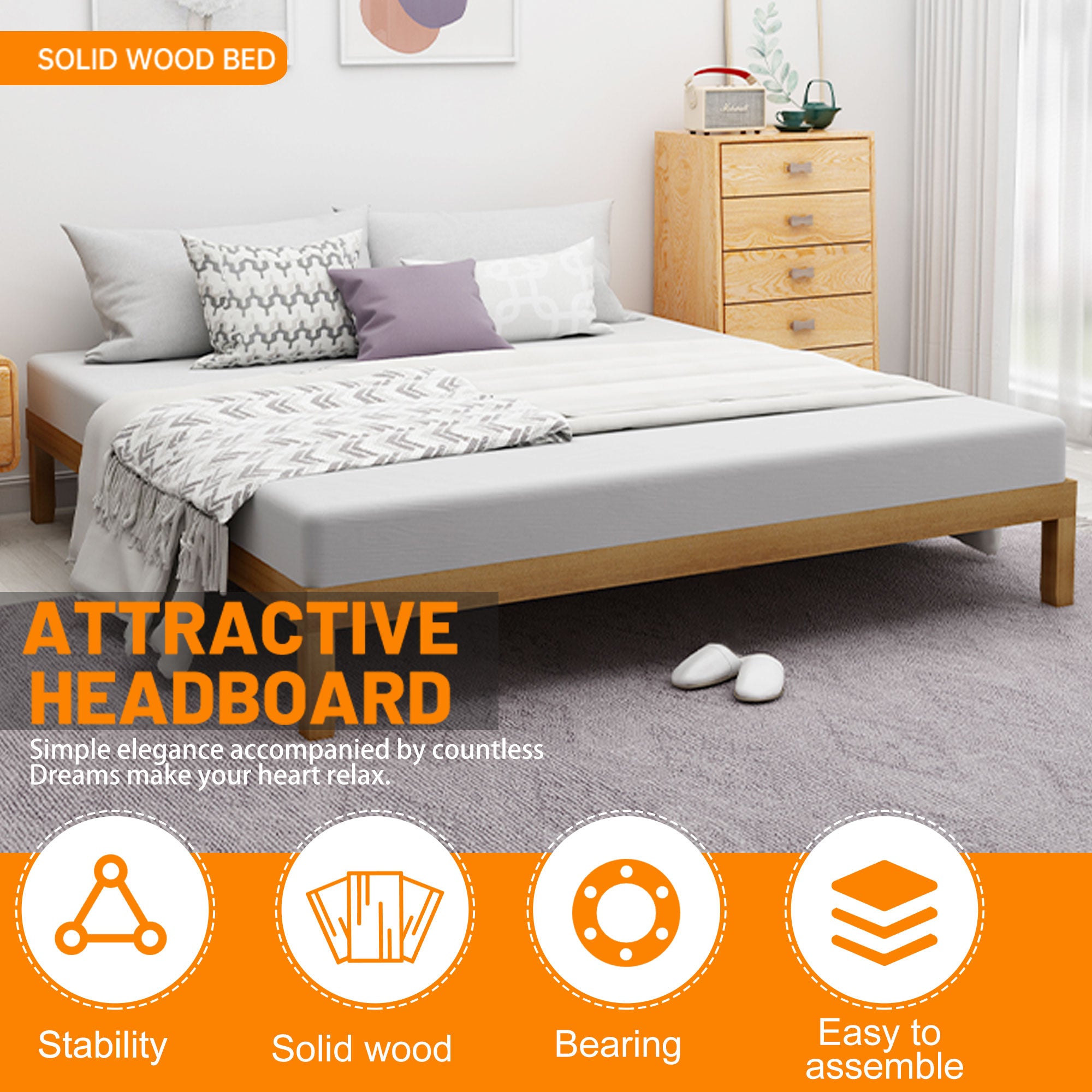 Queen Bed Frame, Holaki 12" Rubberwood Platforms Bed Frame with Wooden Slats Support, Sturdy & Noise-Free Design, No Box Spring Needed, Easy Assembly