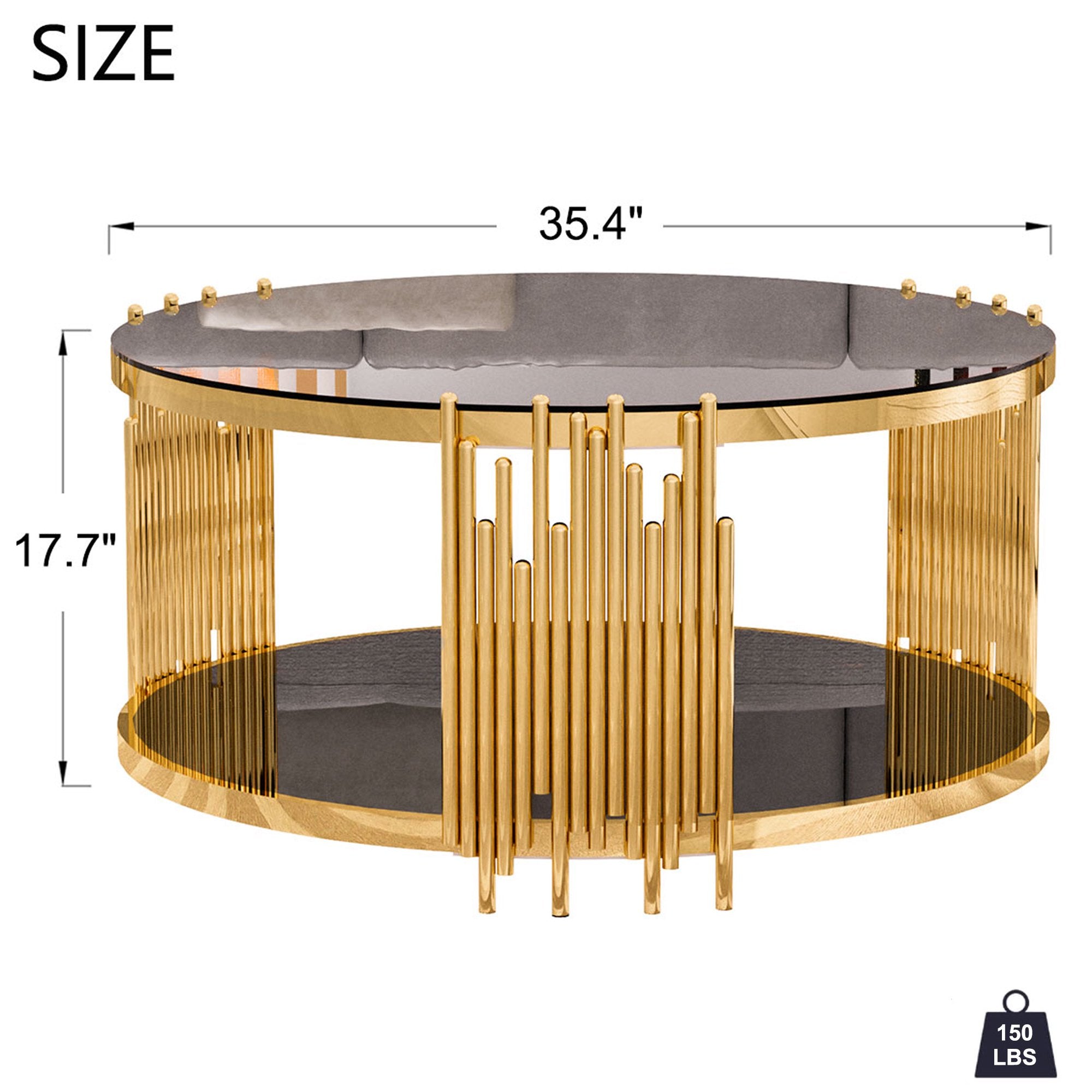 Glass Coffee Table with Lower Shelf, Holaki Modern Round Cocktail Table with Stainless Steel Irregular Legs, Center Sofa Coffee Table for Living Room Office Apartment, Easy to Clean