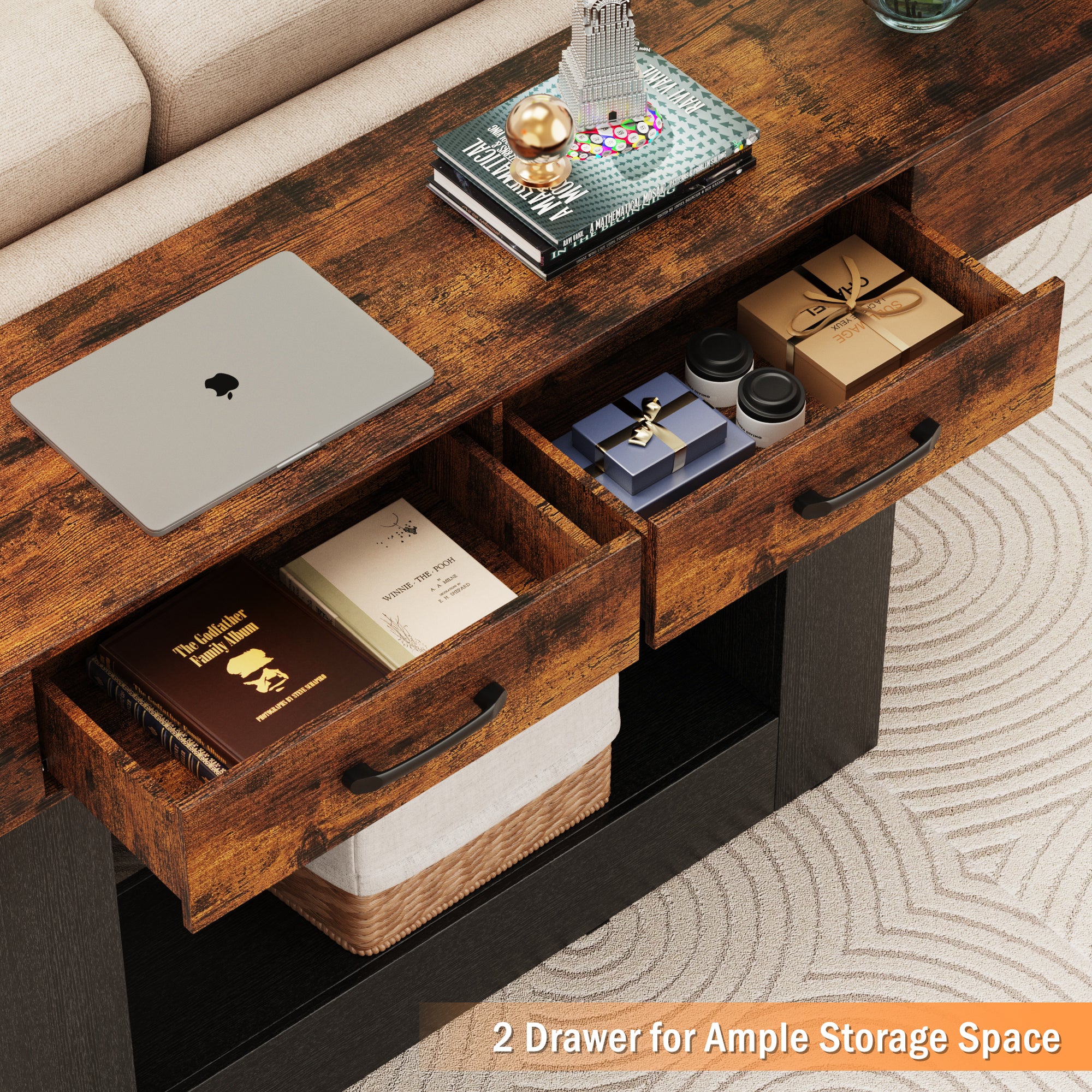 Holaki 63" Long Console Tables with Outlet, LED Strip & 2 Drawers, Modern Farmhouse Entryway Table with 20 Static Colors & 20 Changing Modes for Living Room, Office