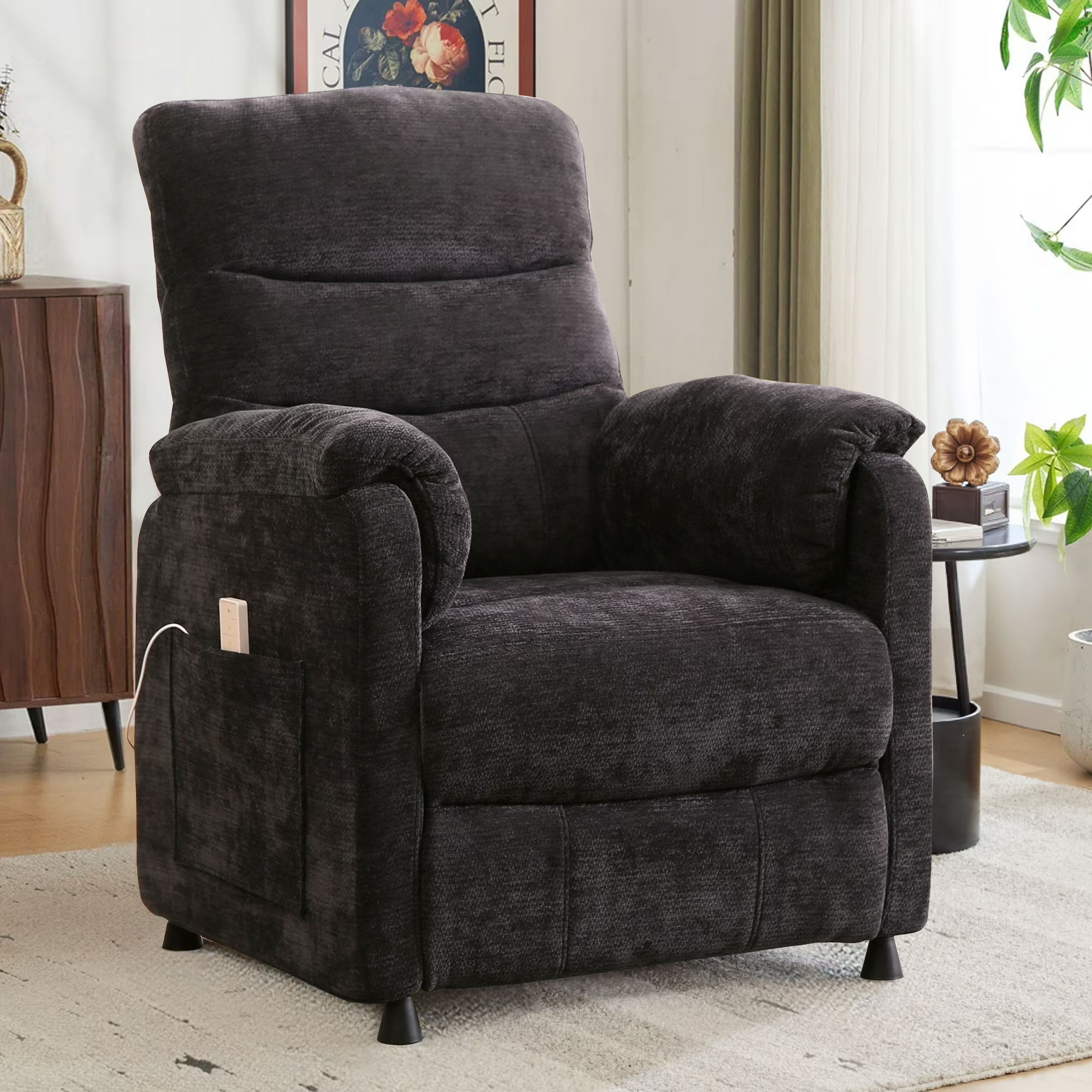 Power Recliner Chair, Holaki Electric Power Recliner with Side Pocket and Remote, Modern Chenille Fabric Recliner Chairs for Adults, Small Recliner for Small Space Nursery Living Room