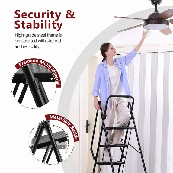 5 Step Ladder with Handrails, Folding Step Stool with Widened Anti-Slip Pedal, 500lbs Lightweight Step Ladder 5 Step Folding, Multi-use for Home Kitchen Pantry Office