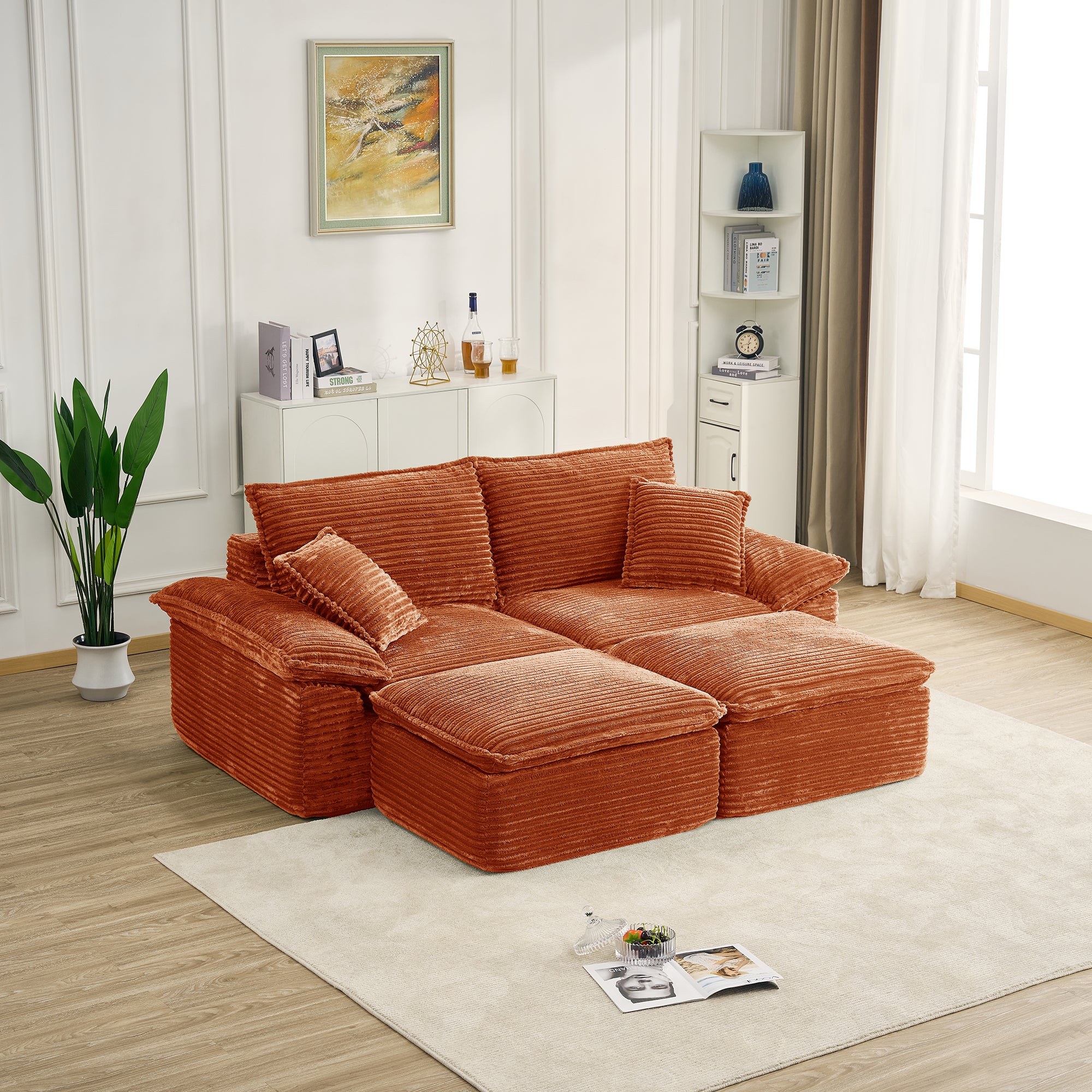 81" Oversized Chaise Lounge Chair Indoor, Holaki Fluffy Corduroy Upholstered Springs Loveseat Sofa Bed with Ottoman & Pillows, Modern Comfy Cloud Sofas Couches for Living Room, Bedroom