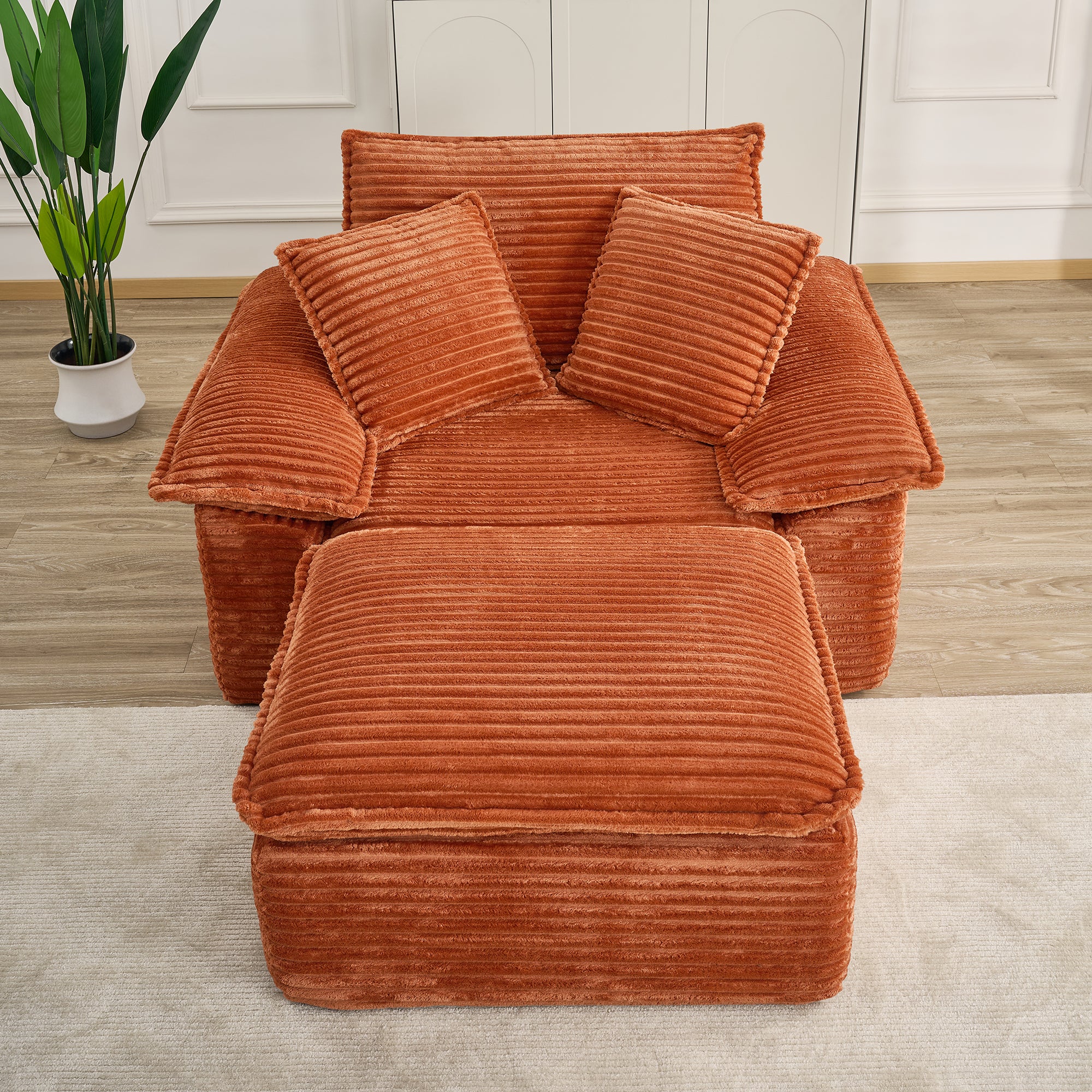 47" Oversized Chaise Lounge Chair Indoor, Holaki Fluffy Corduroy Upholstered Springs Sofa Bed with Ottoman & Pillows, Modern Comfy Cloud Sofas Couches for Living Room, Bedroom